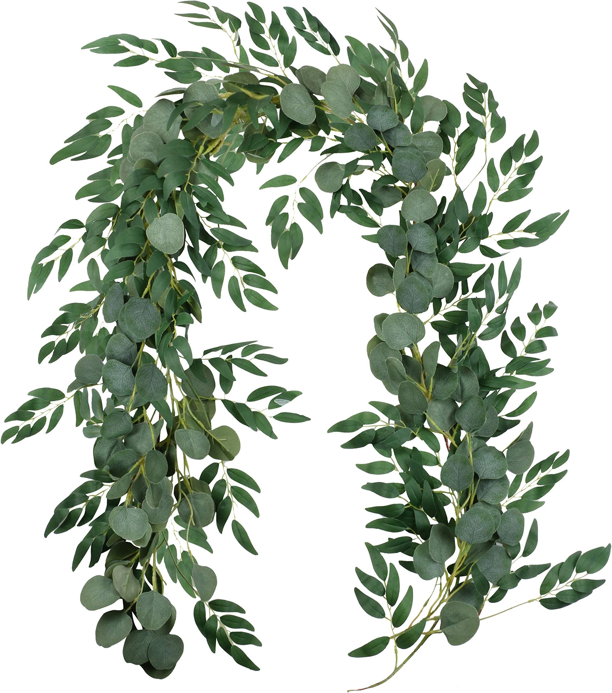 Aonewoe Artificial Eucalyptus and Willow Vines 2 Pcs Silk Faux Garland for Wedding Backdrop Arch Wall Decor Table Runner Vine