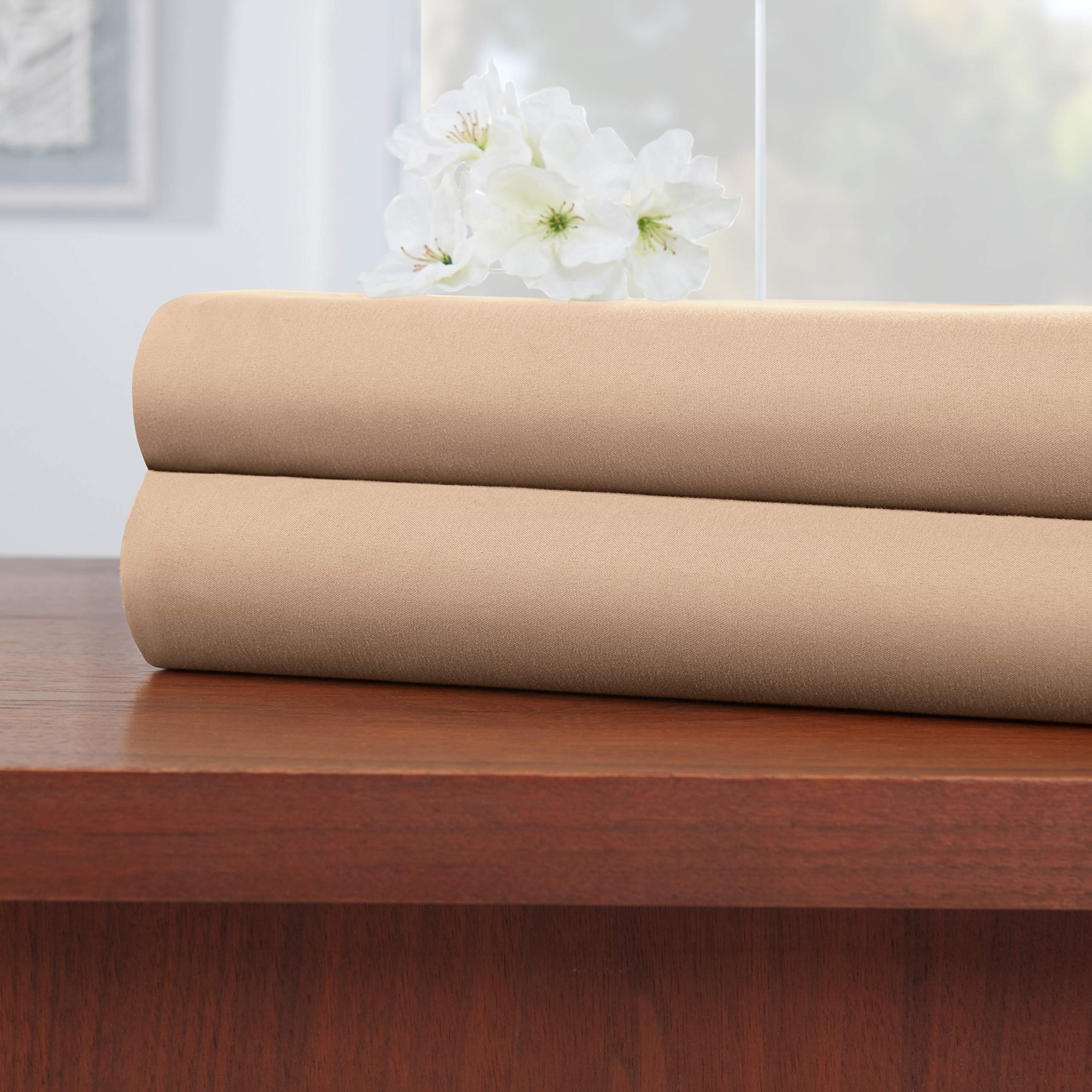 Empyrean Bedding Premium Flat Sheets – 2-Pack “110 GSM” Top Bed Sheets Double Brushed Microfiber Thick and Comfortable Flat Sheets Set, Luxurious & Soft Hotel, King, Taupe Sand