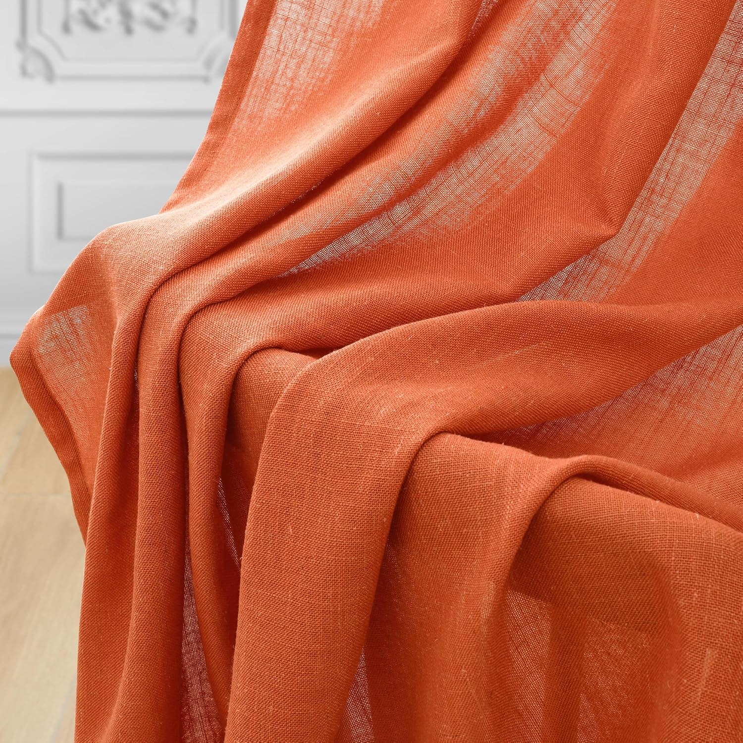 decorUhome Linen Semi Sheer Curtains 102 Inch Long, 2 Panels Light Filtering Curtains Drapes with Rod Pocket and Back Tab for Living Room Bedroom Farmhouse Fall Decor, Rust, W52 x L102