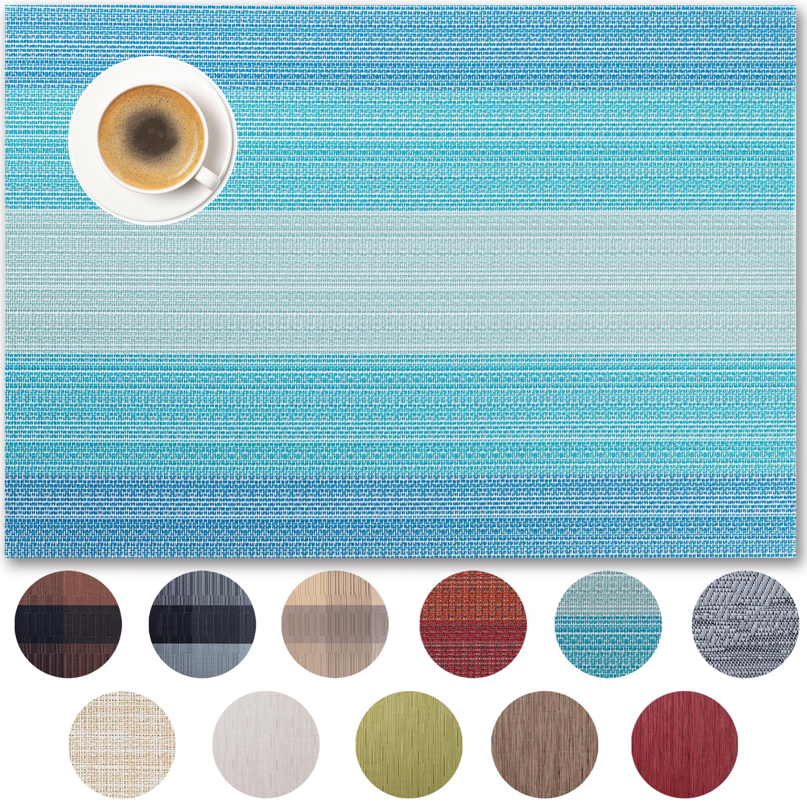 Placemats Set of 12 - Easy Clean Woven Vinyl Placemats for Dining Table, Indoor/Outdoor Place Mats, Washable PVC Table Mats（Ocean Geode） — image 1