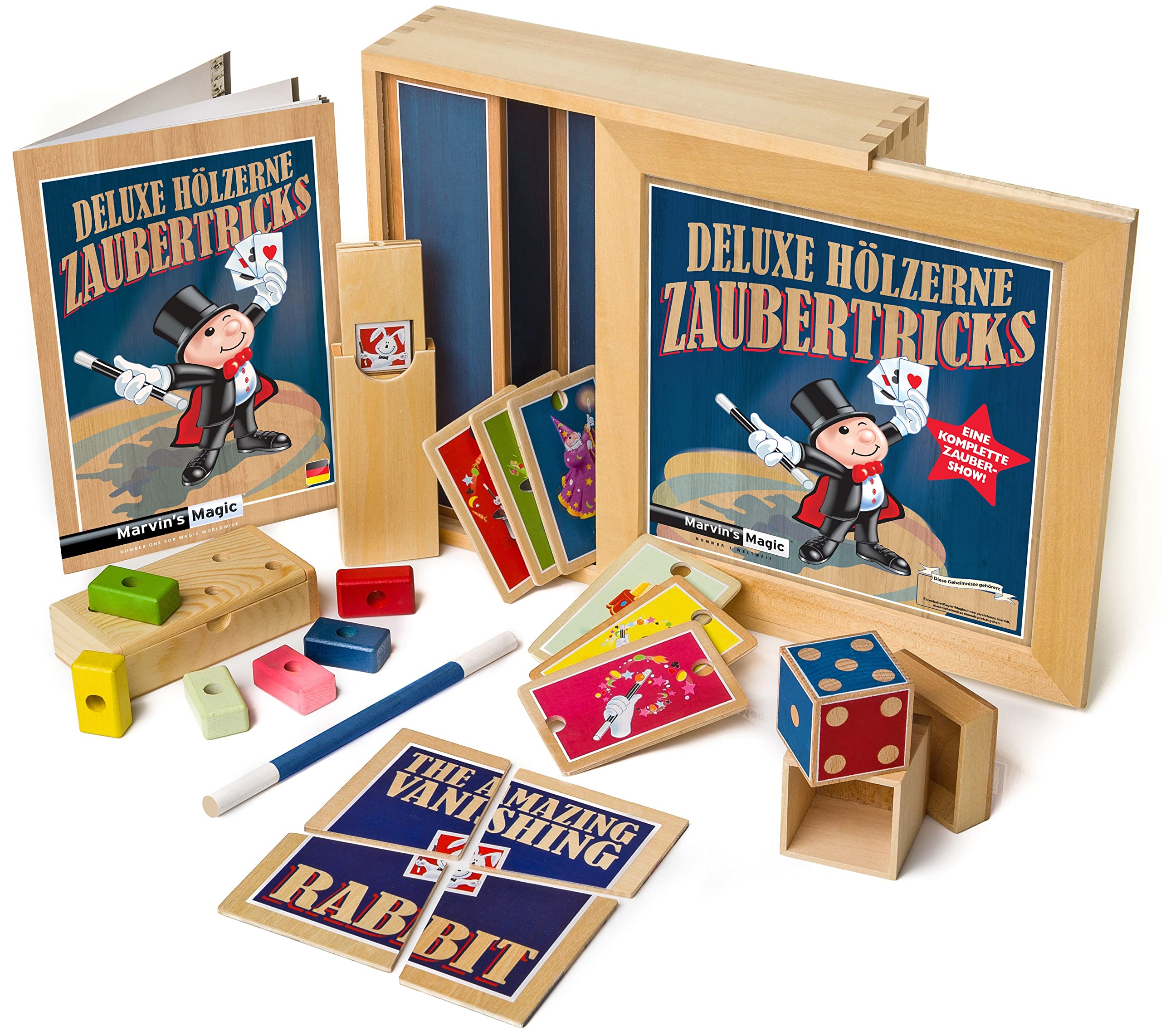 Marvins Magie - Schatztricks Holzzaubertricks für Kinder | Enthält entkommende farbige Blöcke, verschwindende Kaninchen-Illusion, erstaunliche steigende Karten + mehr