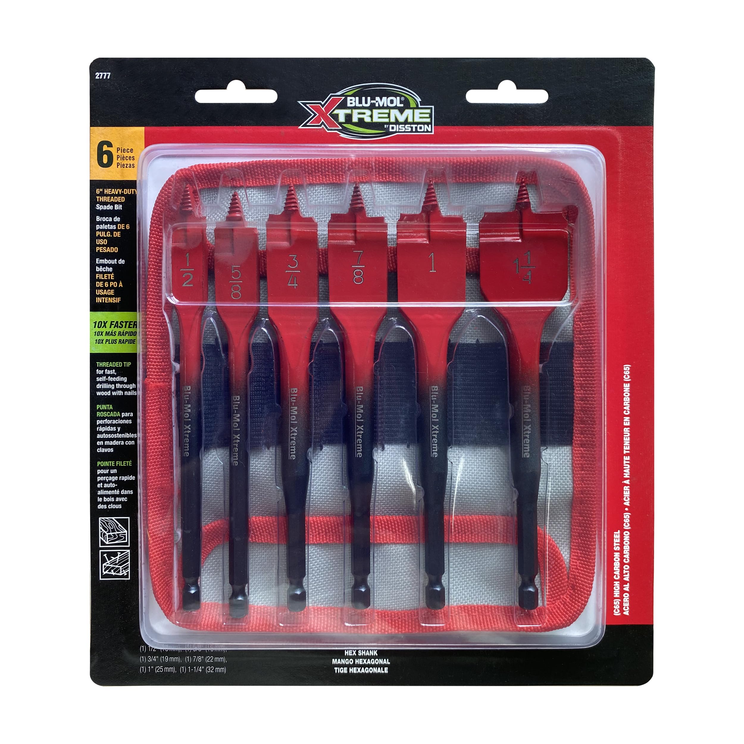 Disston BLU MOL XTRM Heavy Duty 6pc Spade Bit Set (1/2", 5/8", 3/4", 7/8", 1", 1 1/4") 6" Length