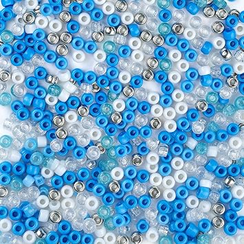 1000Pcs 6x9mm Blue White Pony Beads Silver Glitter for Kandi Bracelets