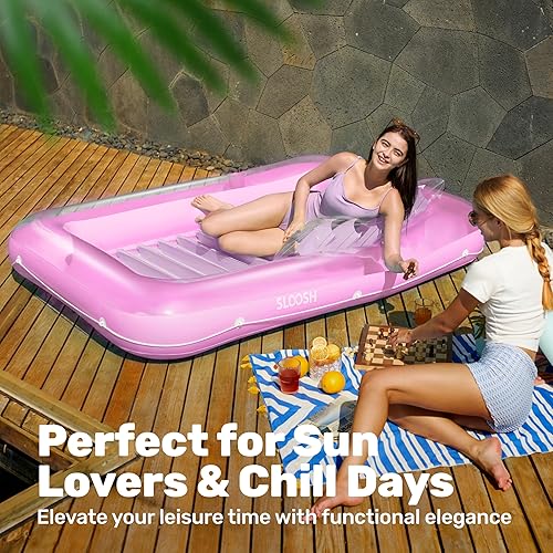 Miniatura 8 de SLOOSH Flotador Tumbona Inflable para Piscina de Bronceado, 85" x 57" Flotadores de Piscina Extra Grandes para Adultos con Almohada, Balsa Flotante