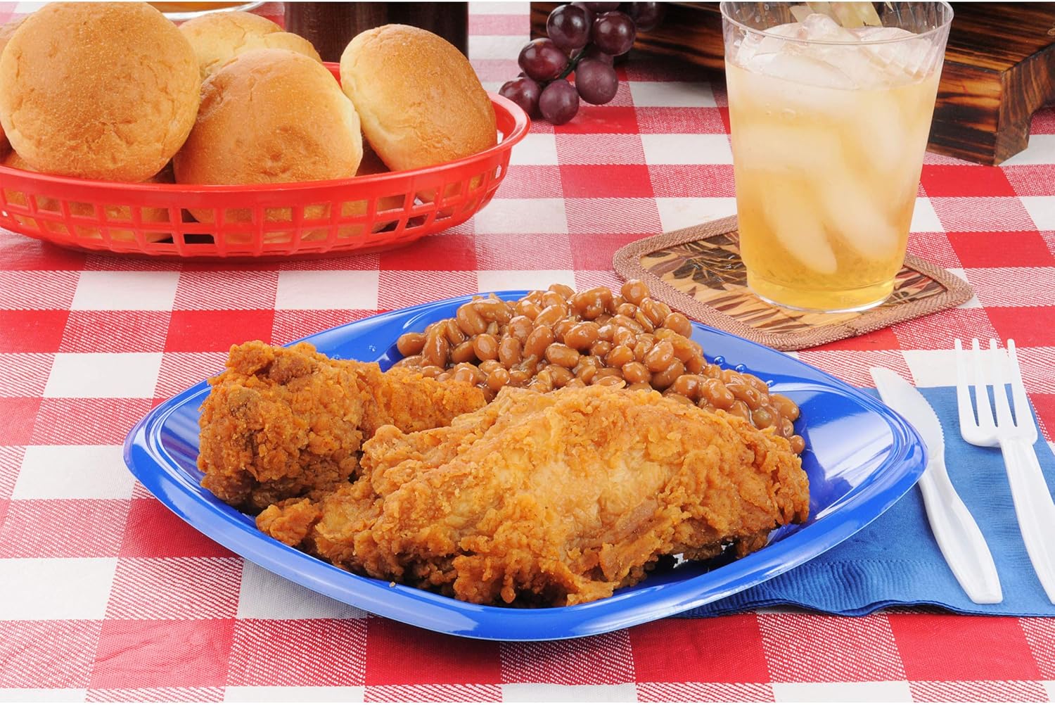 Lowest Price HomeCrate Checkered 72 Inch Picnic Table and Bench Fitted Tablecloth Cover, 3-Piece, Blue