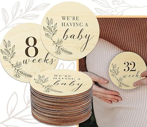 Miniatura 6 de Tarjetas de hitos mensuales de madera para bebés con letrero de anuncio, regalos de embarazo y baby shower para niños y niñas, accesorios