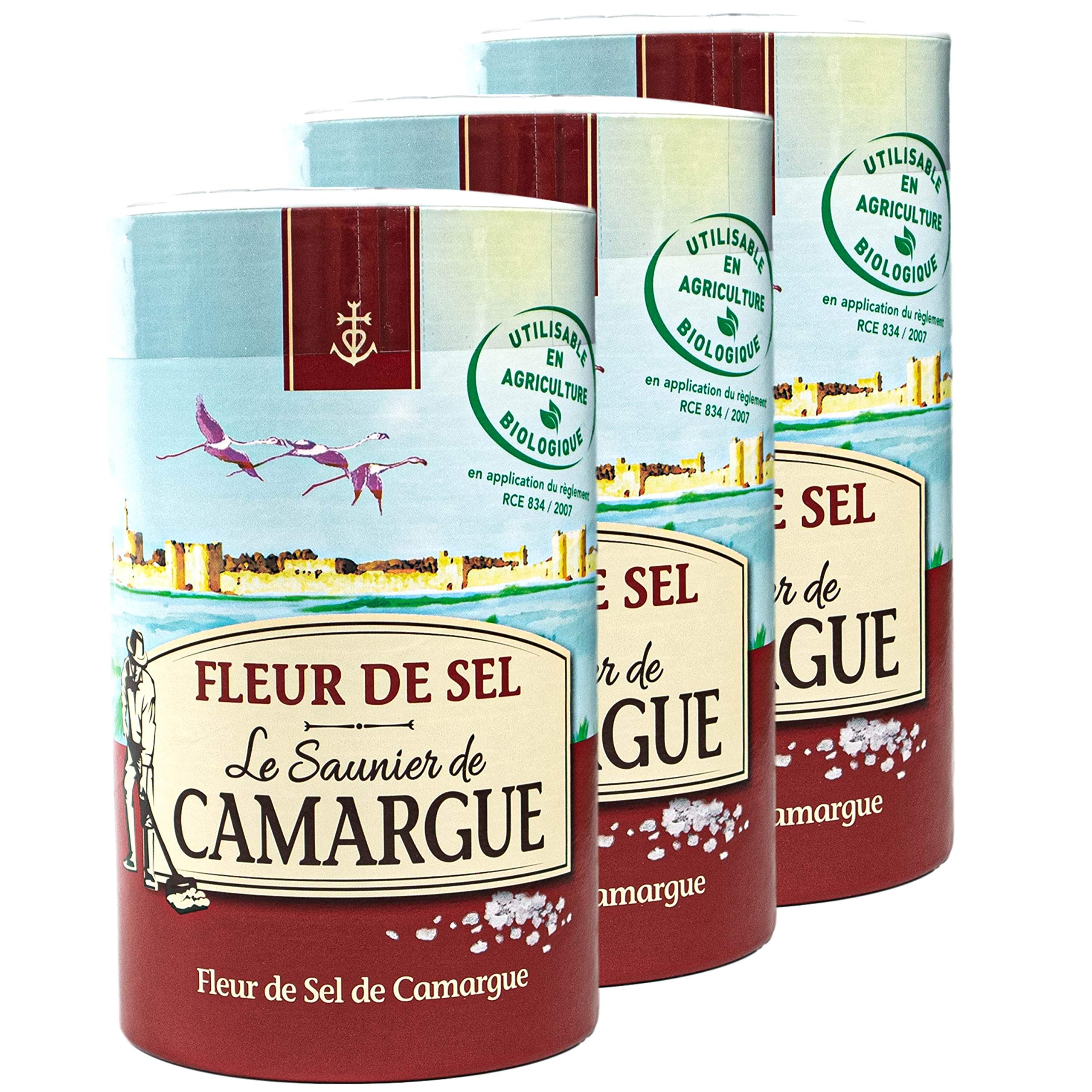 Le Saunier de Camargue - 3er Set Fleur de Sel Salz in á 1 kg Dose (Kristallsalz) - Aus leicht feuchten Kristallen mit besonderer Körnung und Aroma - Premium Meersalz aus (Süd-Frankreich/Mittelmeer)