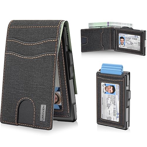 umoven Wallet for Men - Pop Up Case, Cash Slot, and Credit Card Slot (Denim)