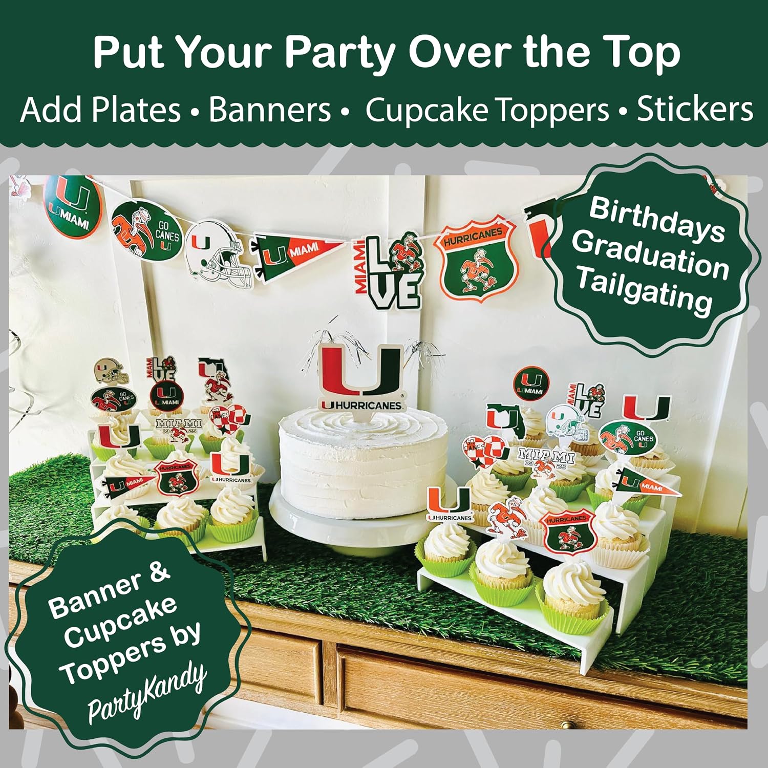 Miami Hurricanes Party Supplies, Decorations, Plates & Napkins Decor 37 Pc image 5