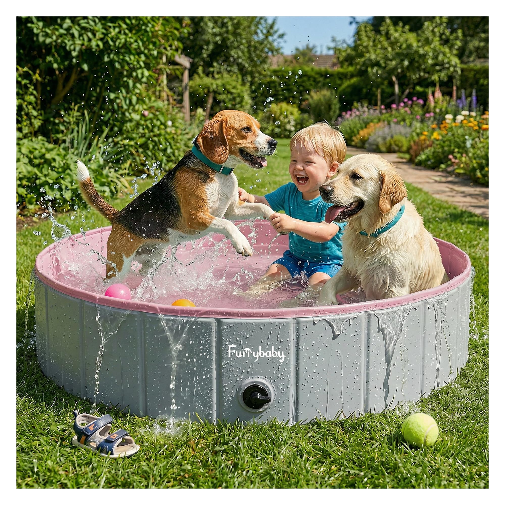 Faltbarer Hundepool für Hunde, Hunde-Polsterbecken, tragbar, für Hundebad, Kunststoff, groß, hart, Kinder-Pool (Rosa, 120 x 30 cm)