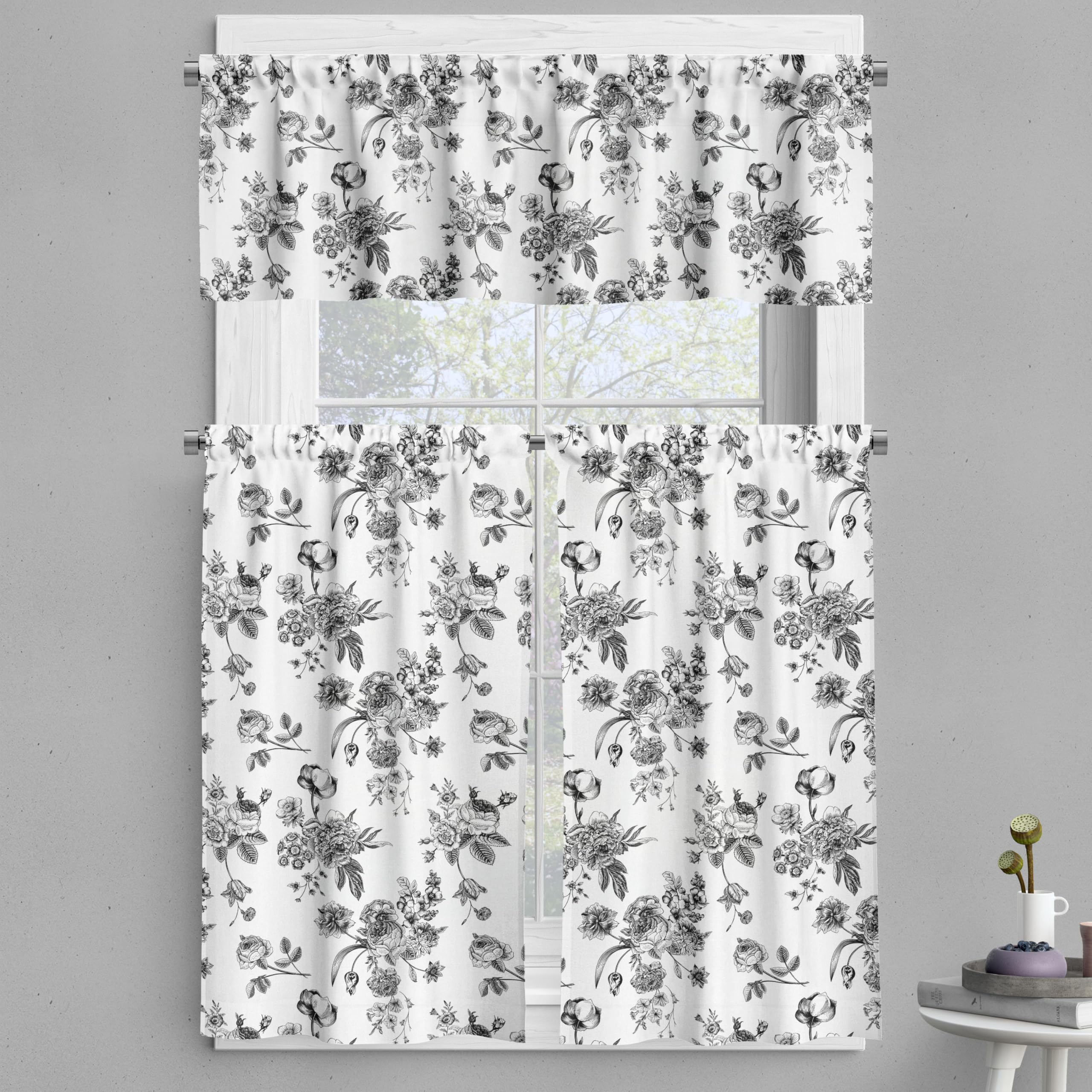 Amazon.com: Ambesonne Black and White Valance & Tier Curtain 3 pcs Set ...