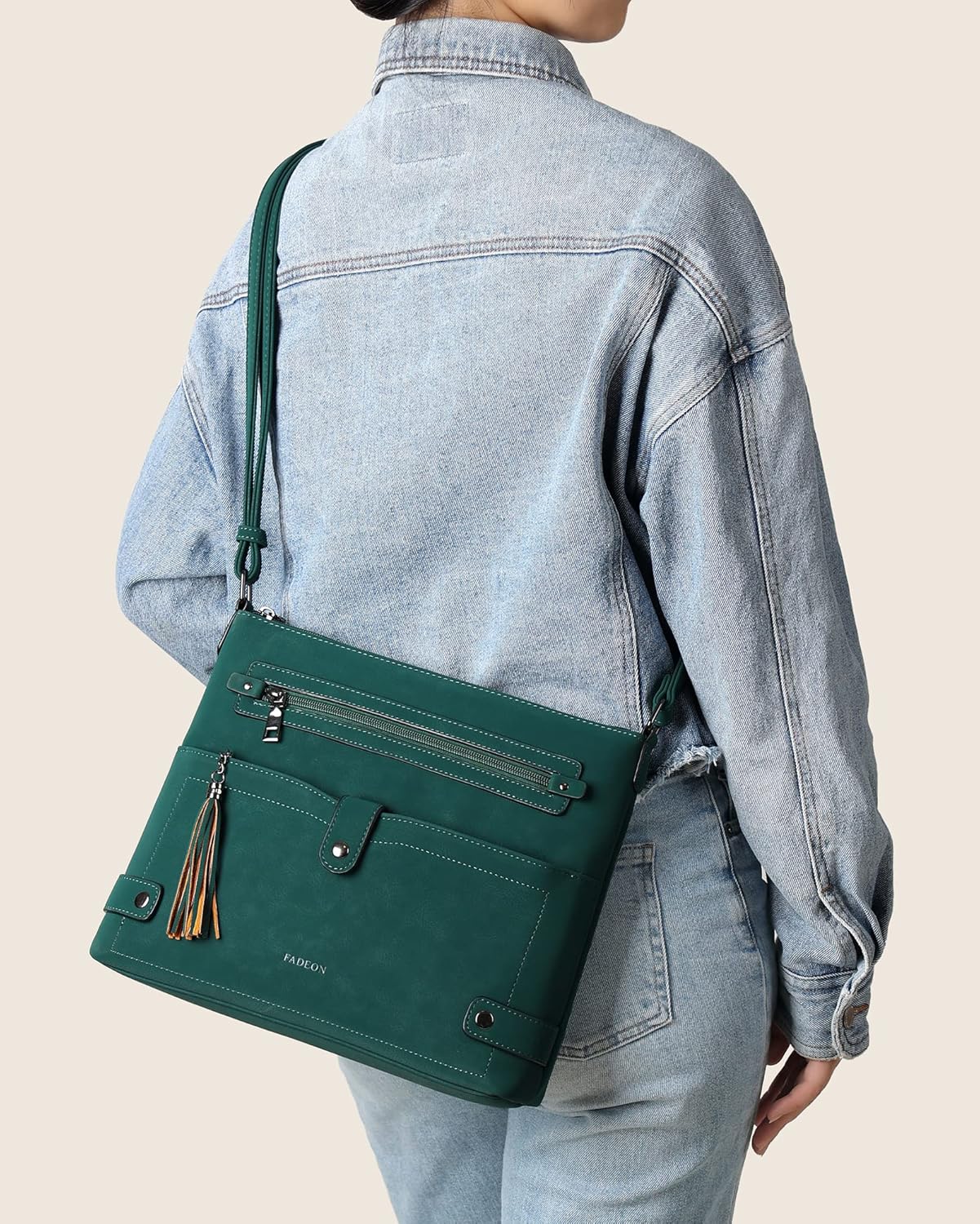 FADEON Large Crossbody Purses for Women Crossbody Bag, Designer Leather Cross Body Purses Multi Pocket Shoulder Bag - Image 2