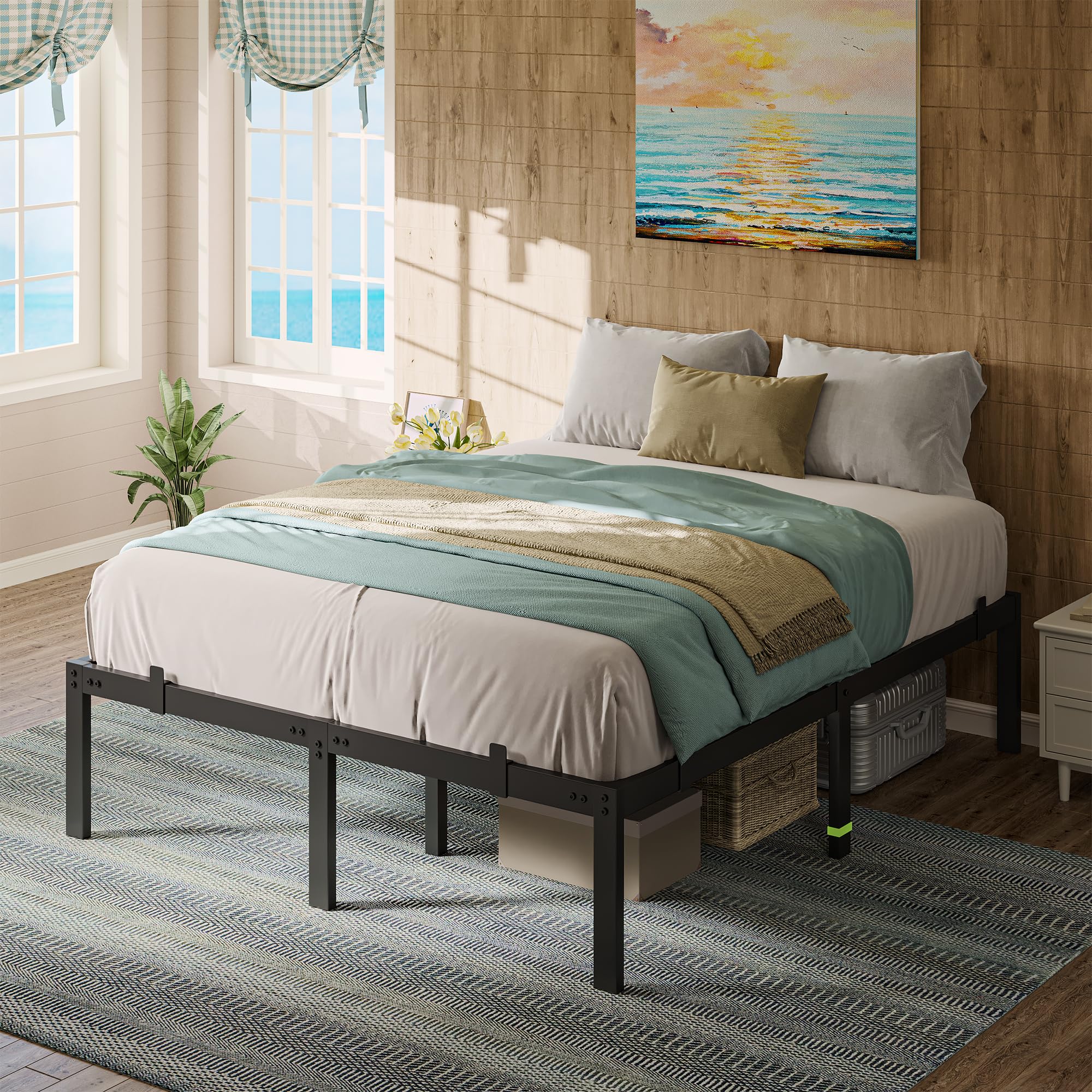 Einhomn Metal Full Bed Frame, 14 Inch Platform Bed Frame with 6 Mattress Slide Stoppers, Heavy Duty Bed Frame with Strong Steel Slats, No Box Spring Needed, Noise Free