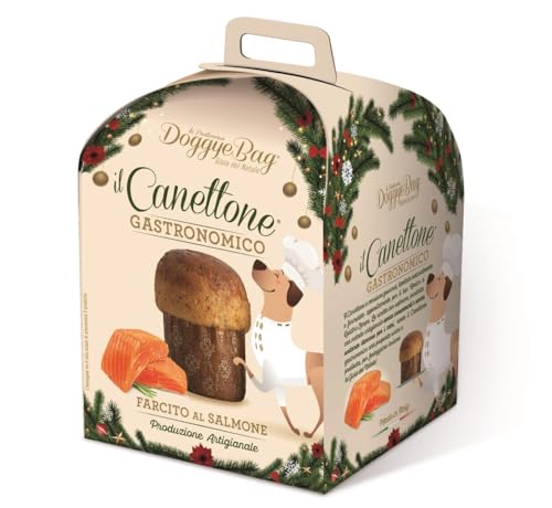 Panettone - DoggyeBag Canettone Gastronomico con salmone per Cani - Panettone Artigianale da Forno per Cani 125 gr - Lievitato naturalmente, formulato senza uso di conservanti