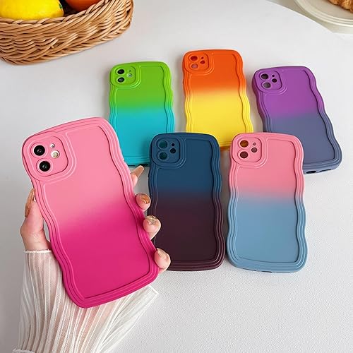 Miniatura 8 de Caseative Funda para iPhone 11, funda suave de color sólido con marco de onda rizada (azul)