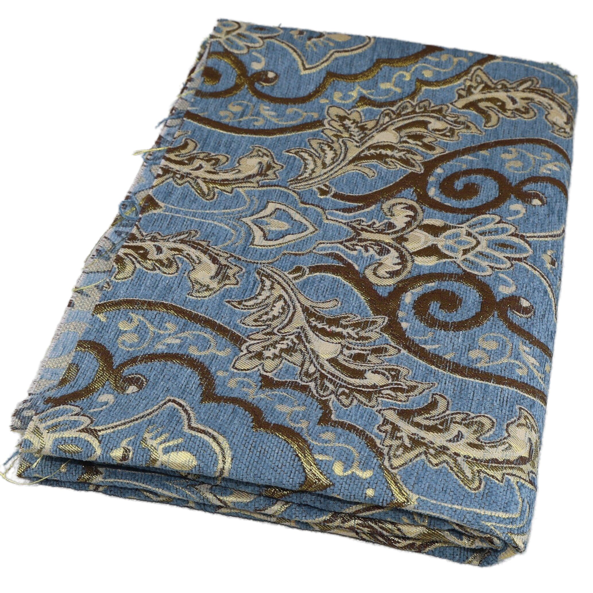 TinaKim Thick European Jacquard Chenille Upholstery Fabric for Sofa Chair Decoration - Damask Pattern (Blue,2 Yard pre Cut)