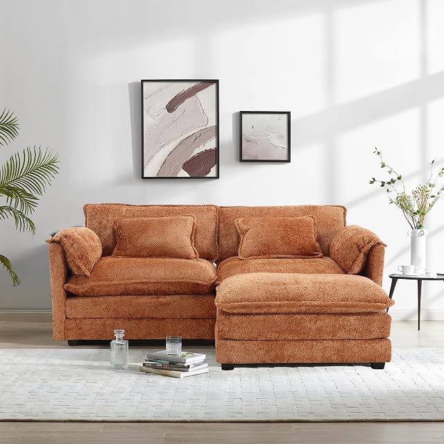 Modern 77 L Shaped Sectional Sofa Cloud Couch Chenille Comfy Boucle Modular loveseat Sofa Upholstery Sofa with Ottoman
