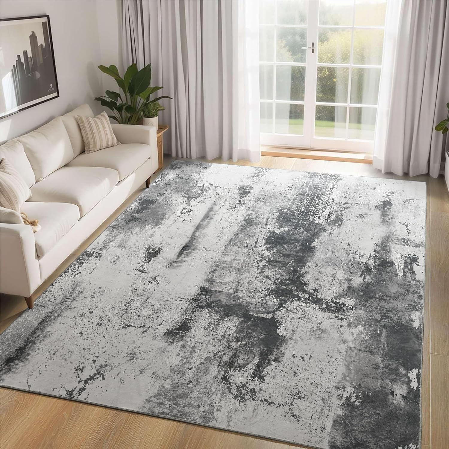 Ompaa Living Room Rug 5x8 Ink Black Area Rug Machine Washable Boho Rug Non Slip Abstract Vintage Indoor Large Rugs for Bedroom, Classroom, College Dorm, Farmhouse, Dining Room, Kids Playroom
