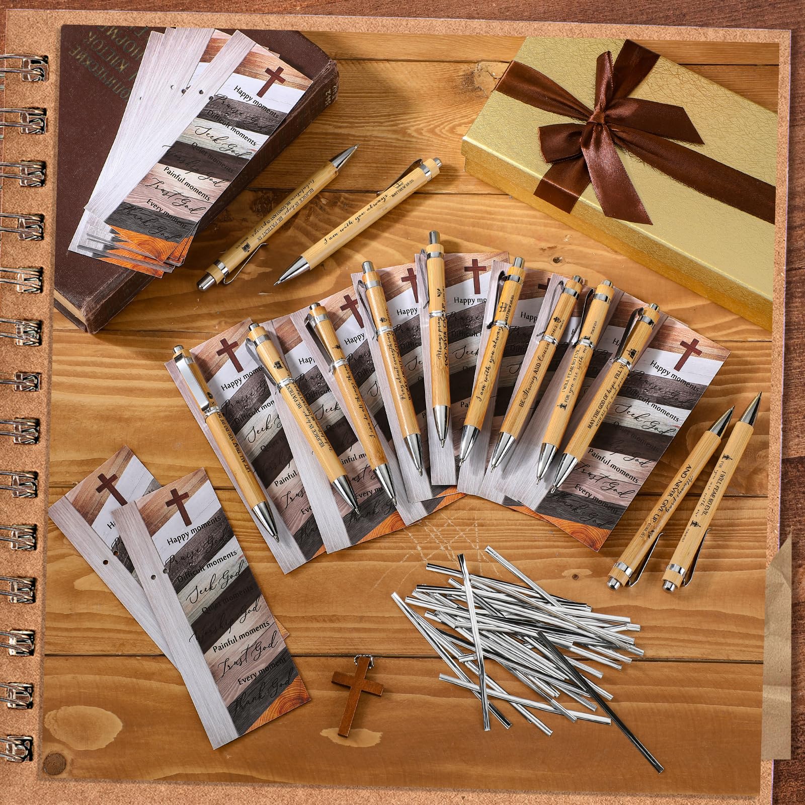50 Sets Vatertags-christlich-religiöses Geschenk, 50 Bibelvers-Bambus-Stifte und 50 Lesezeichen für Damen und Herren, Büro, Schulbedarf, Tagebuch, Studenten, Abschlussfeier,