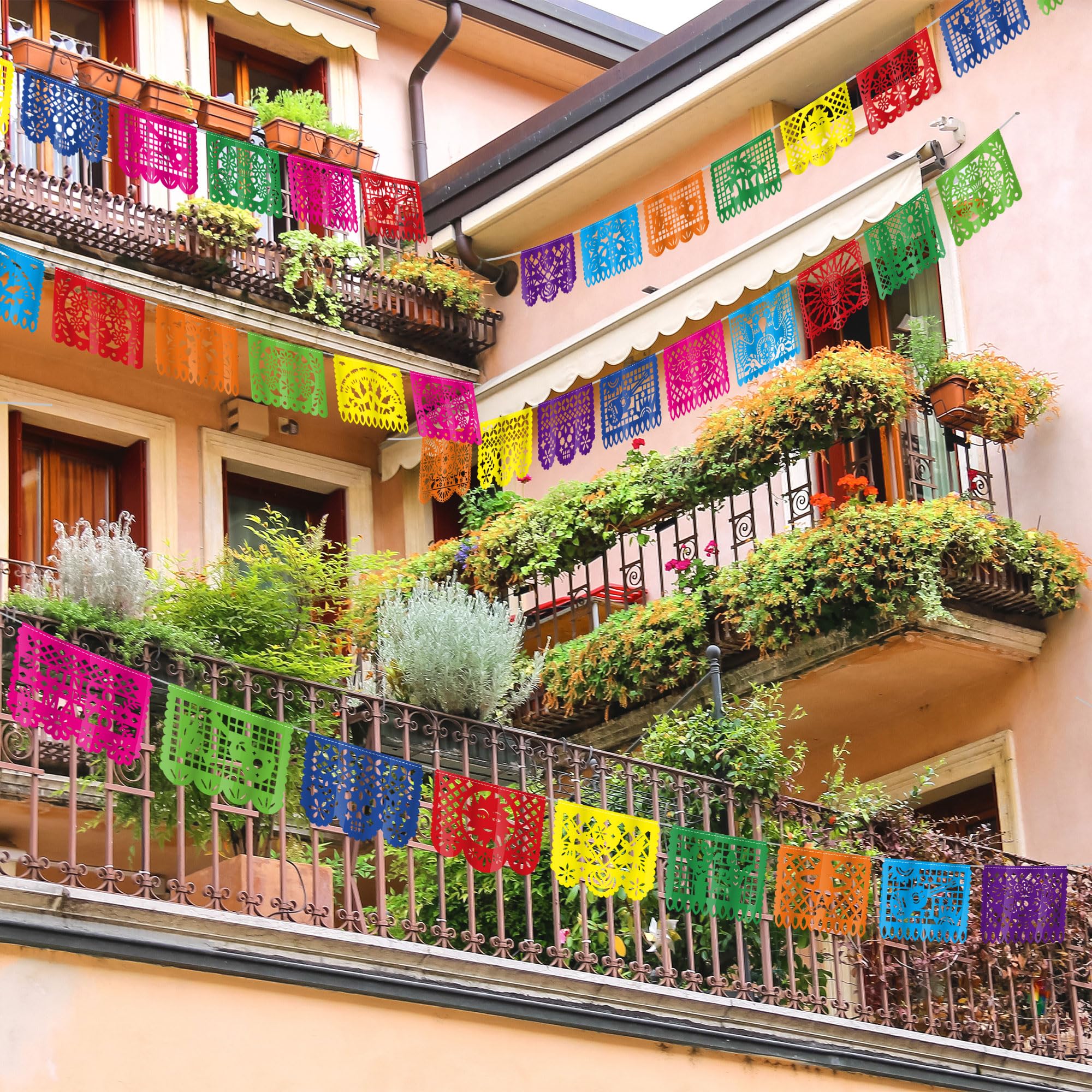 Mexican Party Decoration, 18 Feet Plastic Papel Picado Fiesta Banner Cinco De Mayo Decor Mexican Birthday Party 460636909337952257
