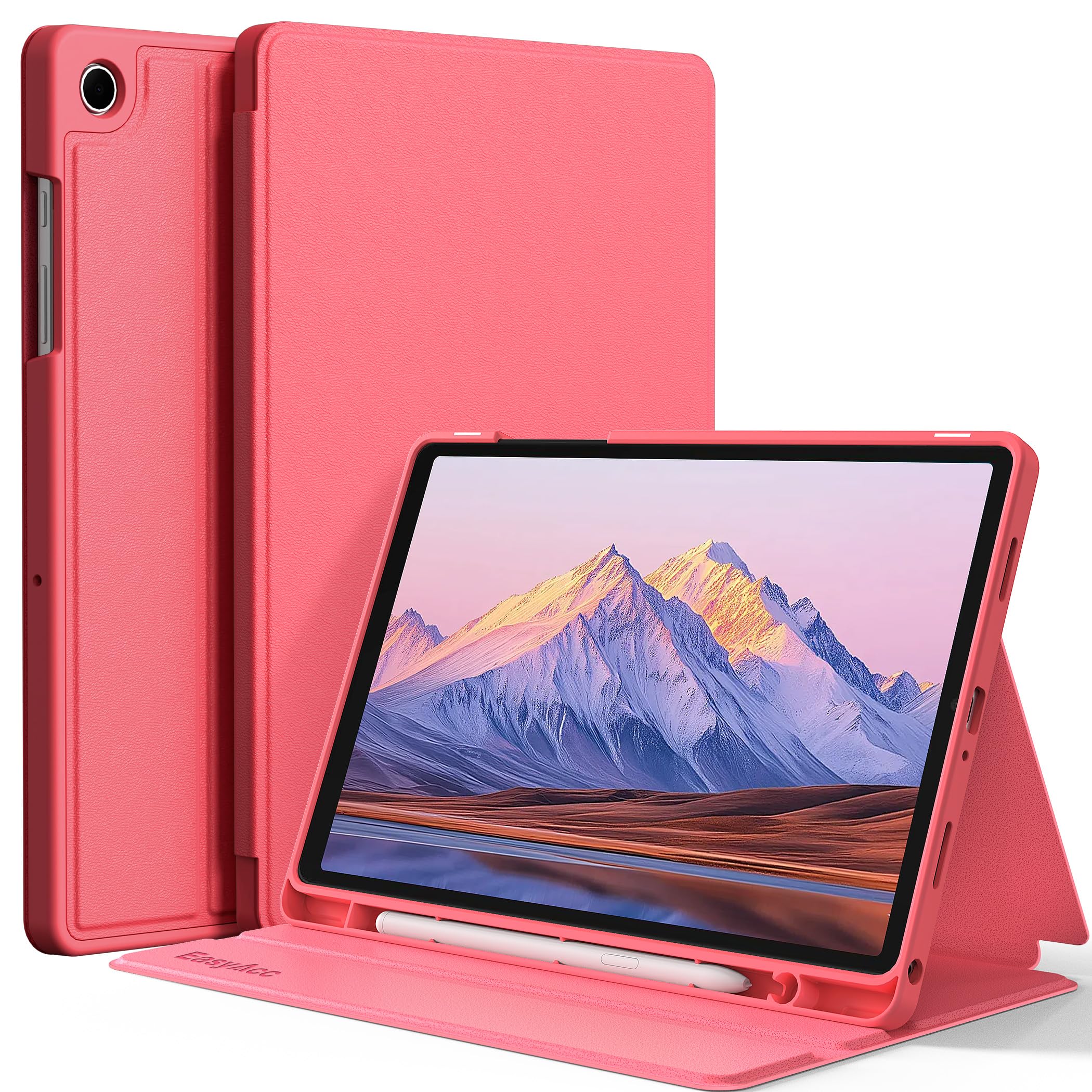 EasyAcc Hülle Book Cover für Samsung Galaxy Tab A9 Plus / A9+ 11 Zoll 2023 mit S Pen Halter, Dünn Folio Ständer Tablet Schutzhülle, Multi-Winkel Betrachtung, Wassermelonenrosa