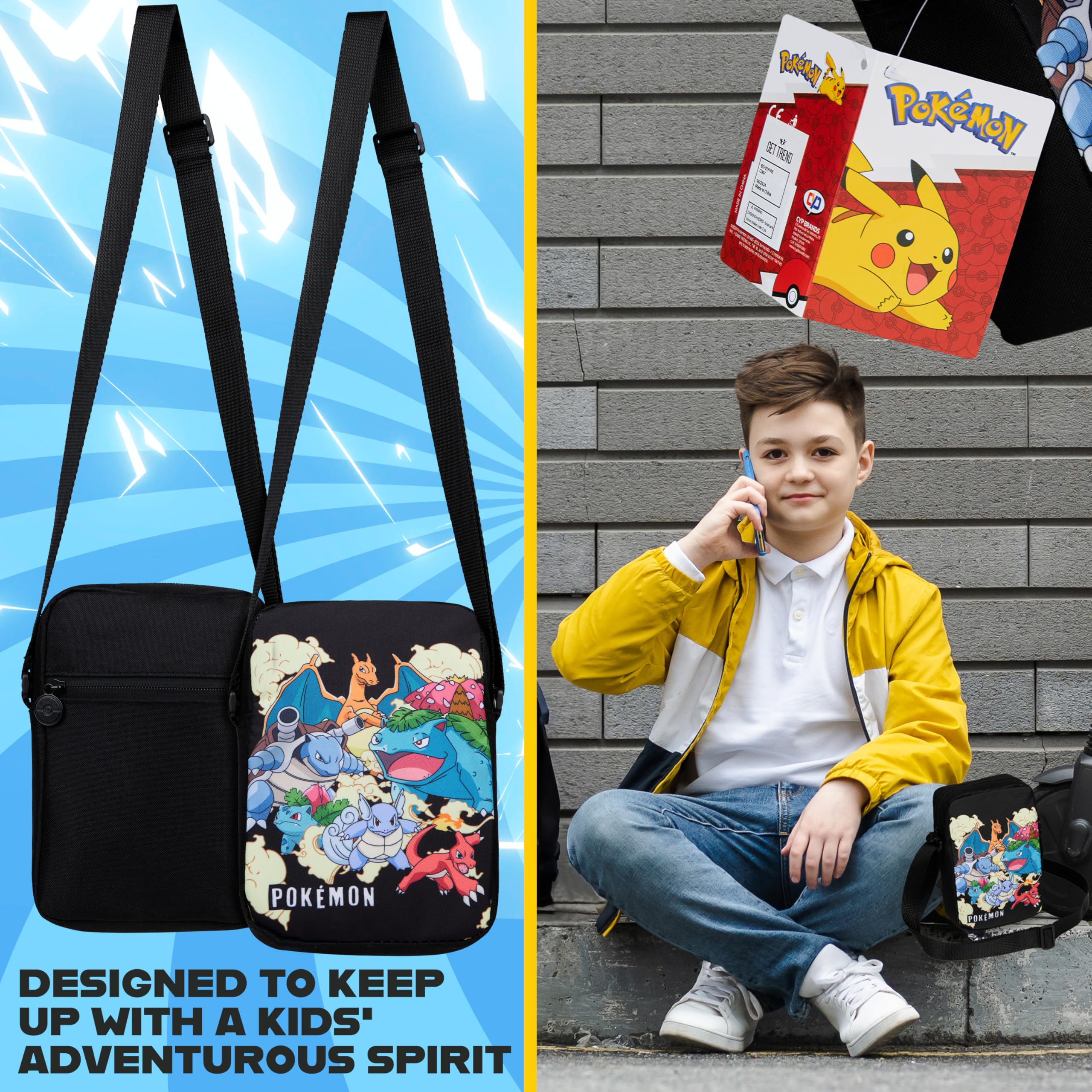 Pokemon Crossbody Bag for Kids, Small Shoulder Bag for Travel, Pikachu Gengar Eevee, Anime Gifts for Girls