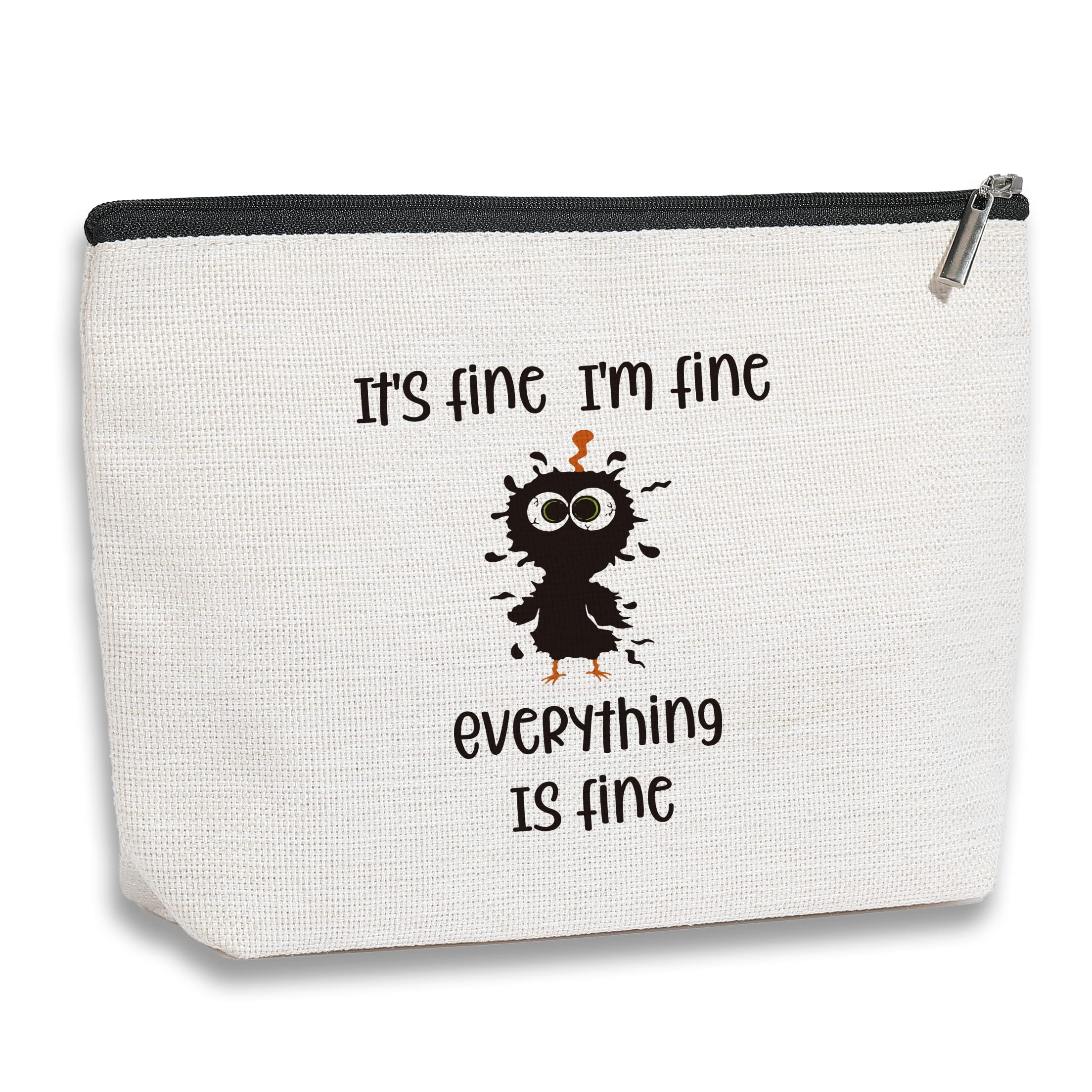 Lustige Make-up Tasche "It's Fine I'm Fine" - Reißverschluss Kosmetiktasche 22,9x18,1 Cm Beige