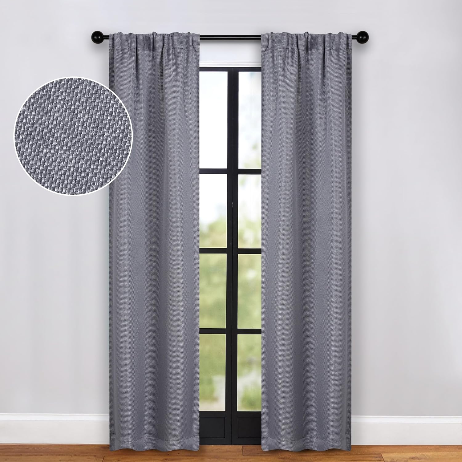 Superior Blackout Curtains, Sun Blocking Curtain for Bedroom, Solid, Textured, Living Window Accent, Room Darkening, Rod Pocket Header, Jaxon Collection, Set of 2 Panels, 26" x 84", Silver