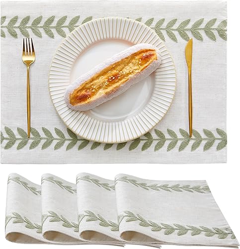 Miniatura 1 de Wracra Juego de 4 manteles individuales bordados, 13 x 18 pulgadas, manteles individuales rústicos de sauce irregular para mesa de cocina y