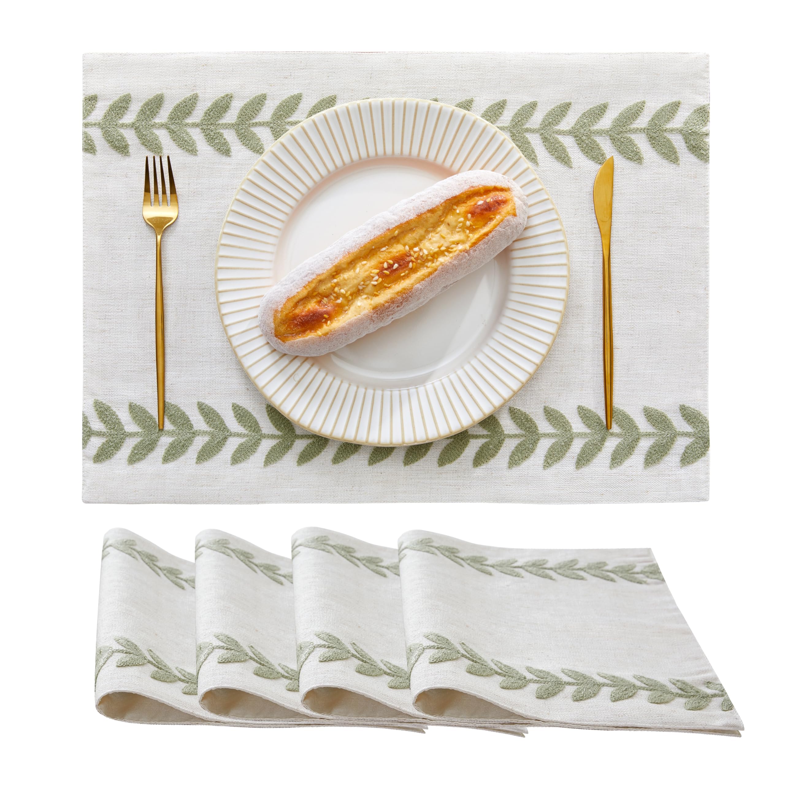Wracra Washable Embroidered Placemats, 33 x 45 cm, Set of 4 Placemats, Heat Resistant Irregular Willow Rustic Place Mats for Dining Holiday Parties and Everyday Use (Light Sage Green) โ image 1