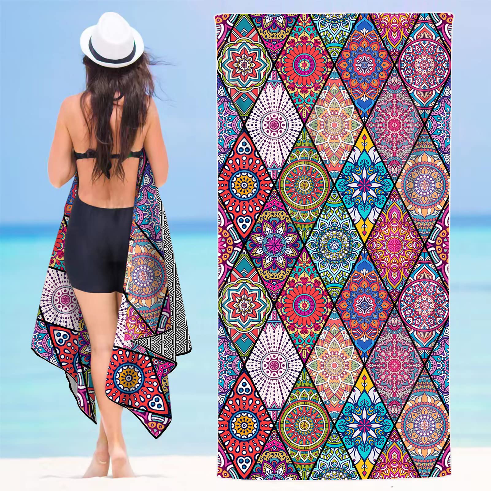 Winwild Nuovo asciugamano da spiaggia stampato su entrambi i lati 90x180 cm, asciugamani in microfibra con borsa | senza sabbia e ultraleggero | asciugamano da bagno XXL