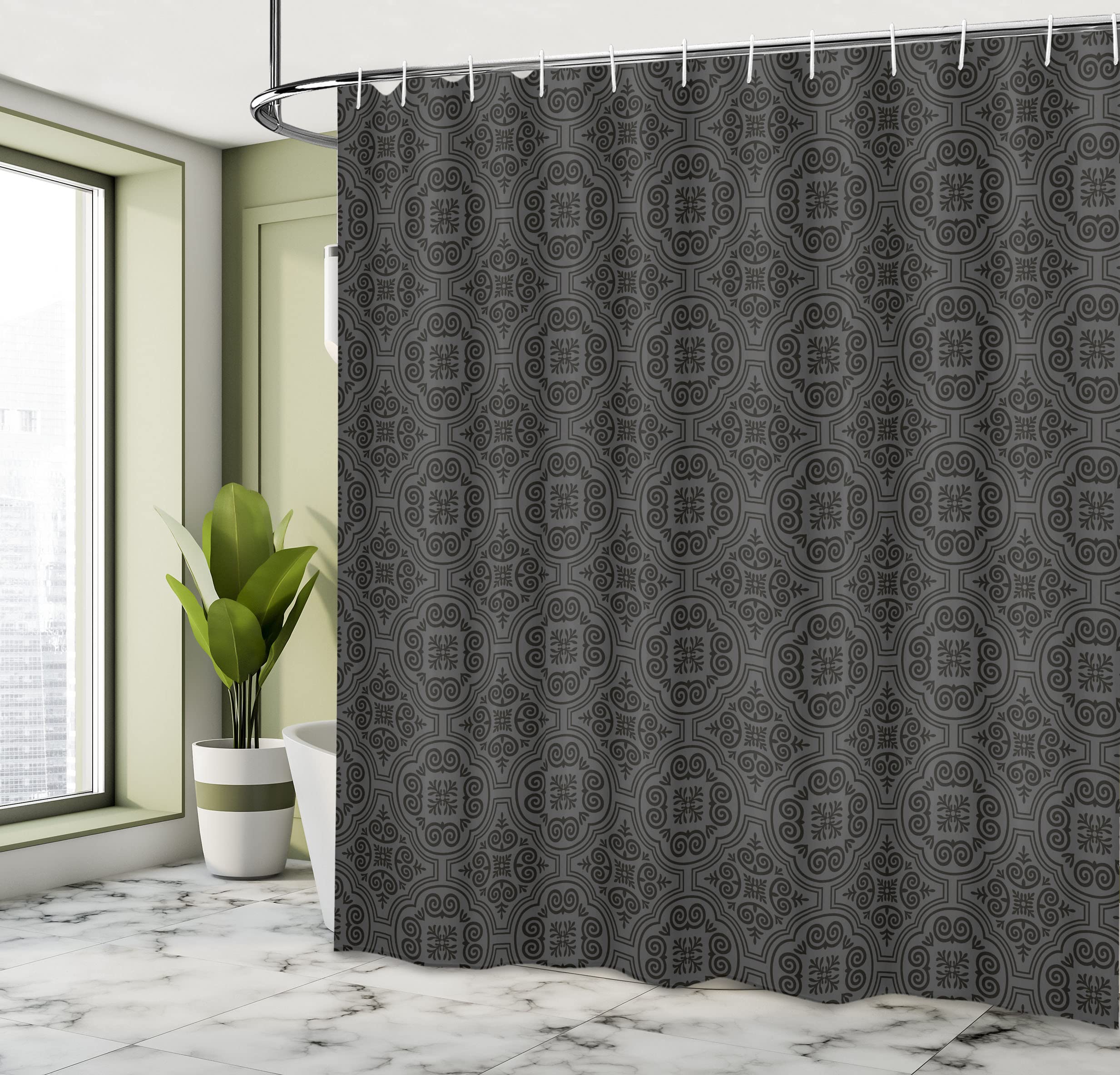 Tenda Da Doccia Barocco Veneziano Grigio Nero - 175x220 Cm Con Ganci, Decorazione Bagno - Foto 7