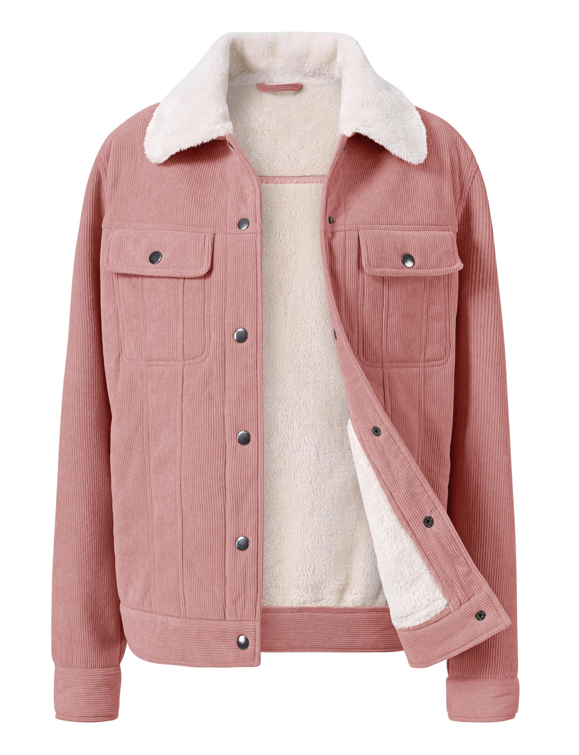MoFiz Chaquetas de Forro Polar Mujer Invierno Chaqueta de Pana con Botones Cálido Abrigo de Informal de Moda y 4 Bolsillos