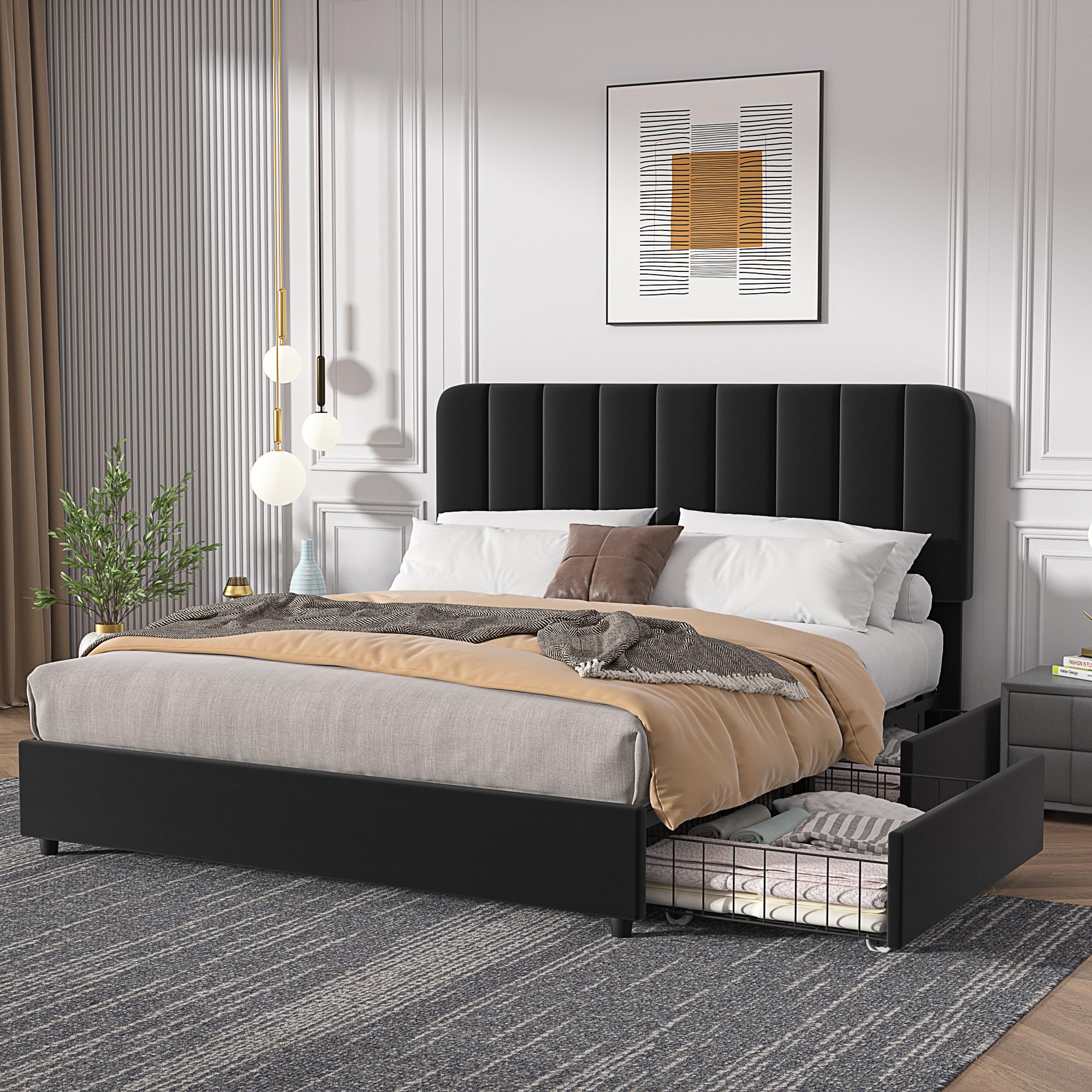 Snapklik.com : VECELO Full Size Upholstered Bed Frame
