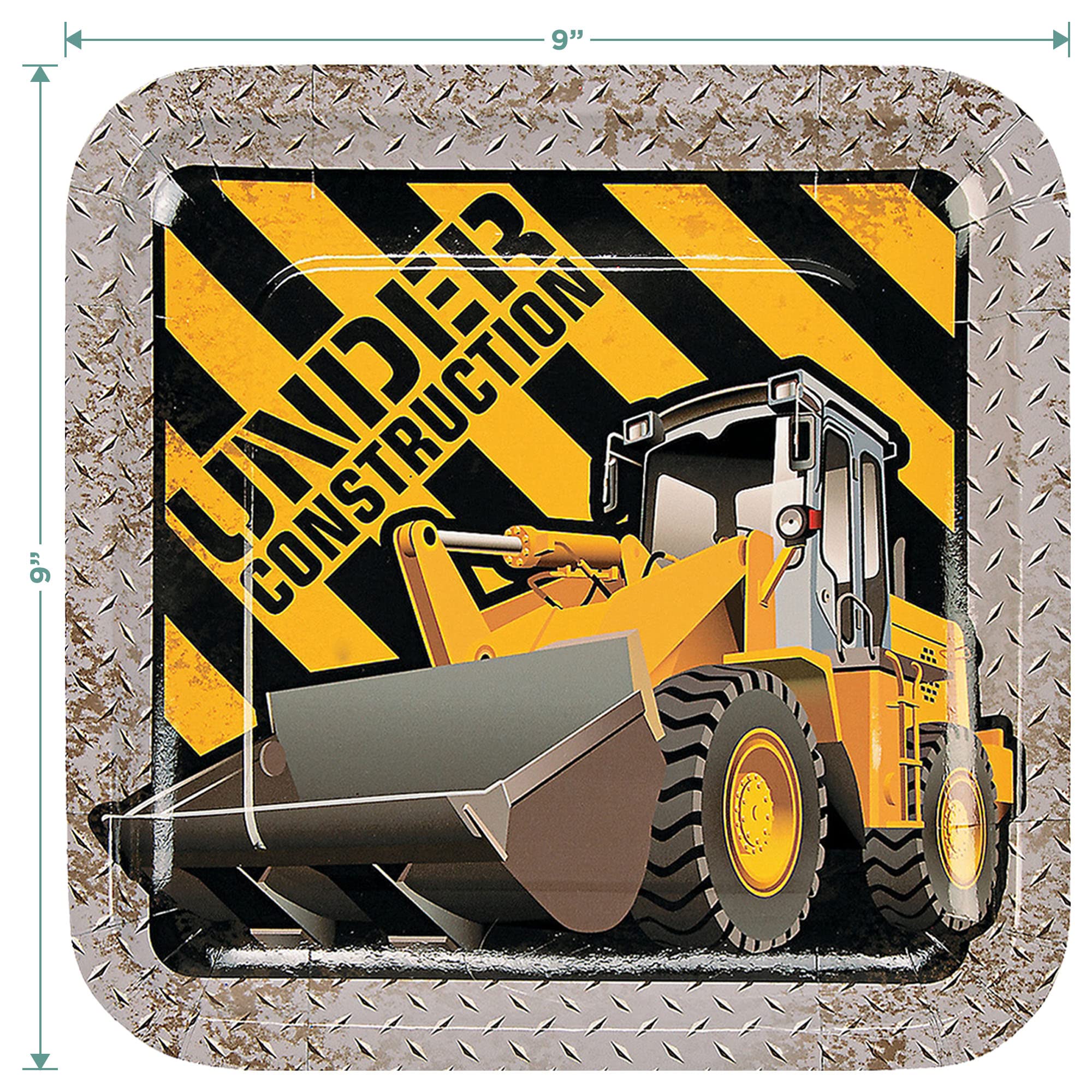 Construction Zone Party Metaliczne papierowe talerze obiadowe i serwetki obiadowe (serwuje 16)