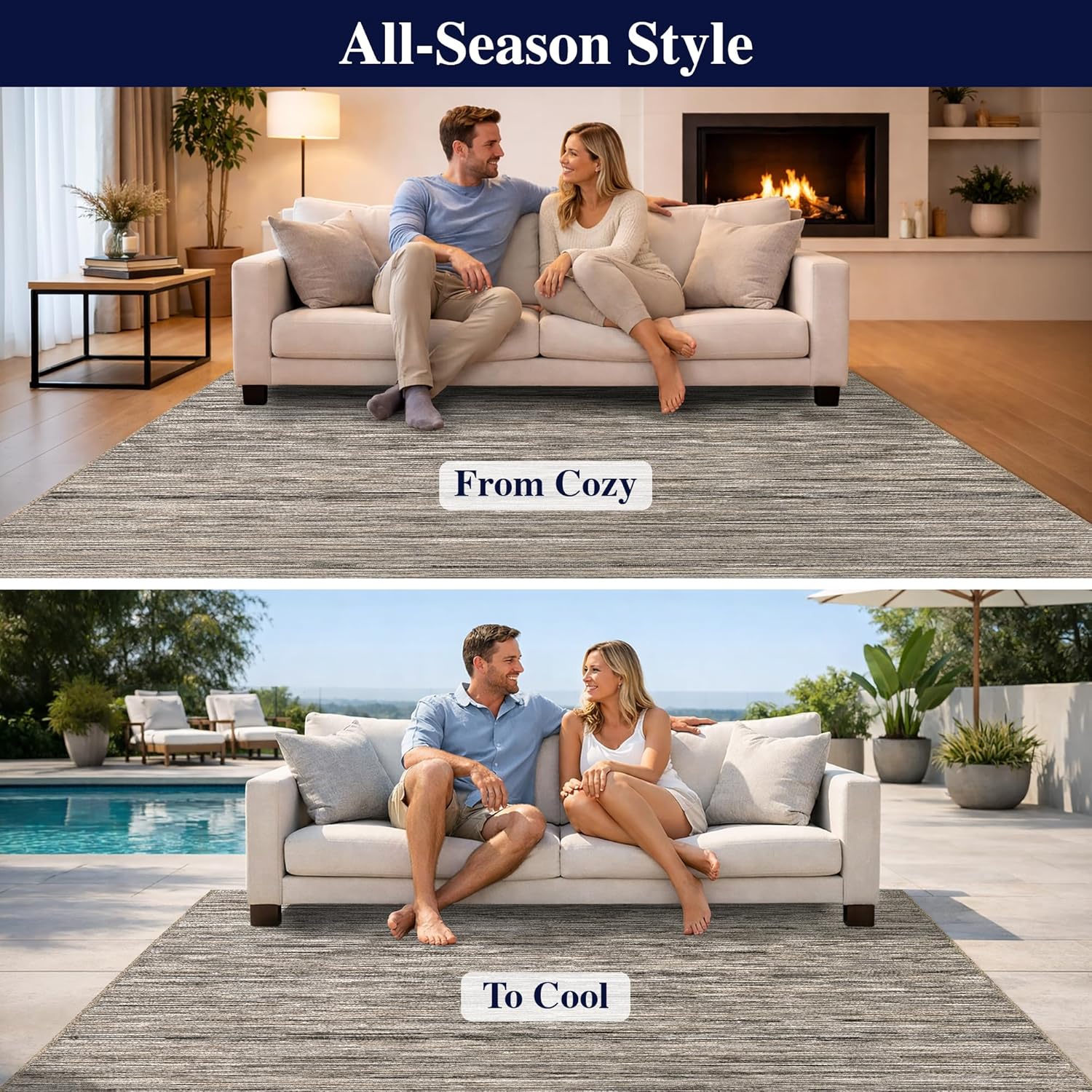 Couristan Cape Outdoor Area Rug - Hinsdale 7'10" x 10'9" in Light Brown and Silver, Durable, Hose Washable, Flatwoven Floor Covering for Patio, Mudroom Or Kitchen Decor