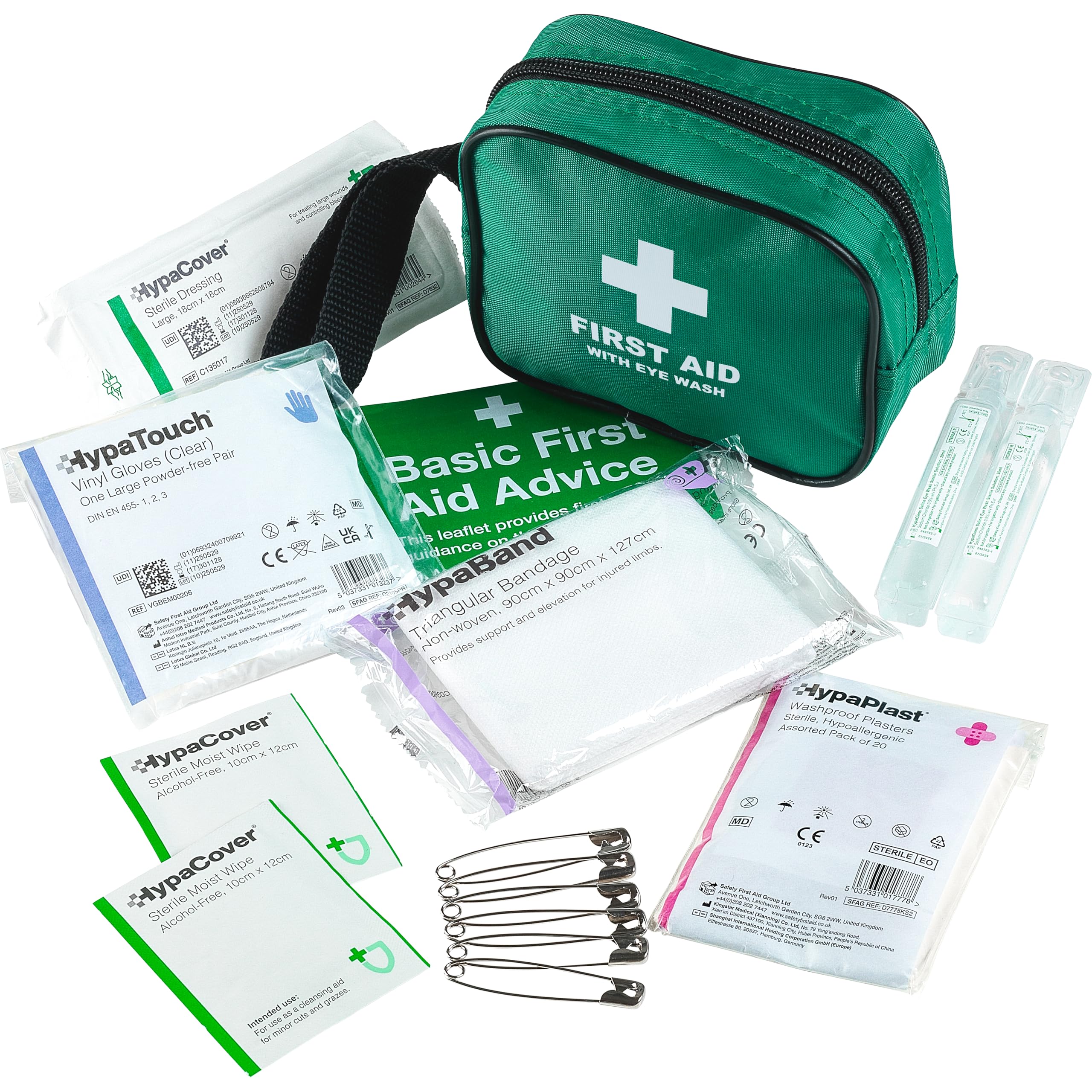 Safety First Aid Group One Person First Aid Kit with Eye Wash Pods - Portable, Water-Resistant Nylon Pouch