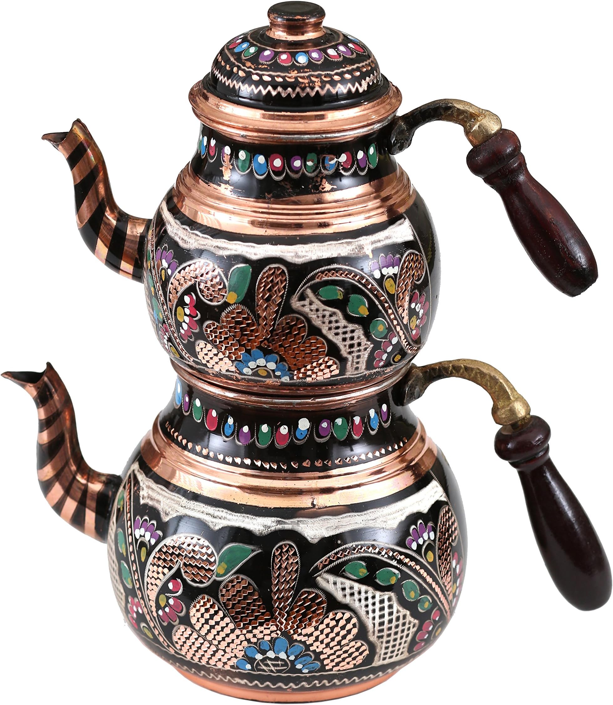 Handcrafted Copper Turkish Teapot, Traditional Turkish Arabic Tea Maker, 96oz (Set of 2)