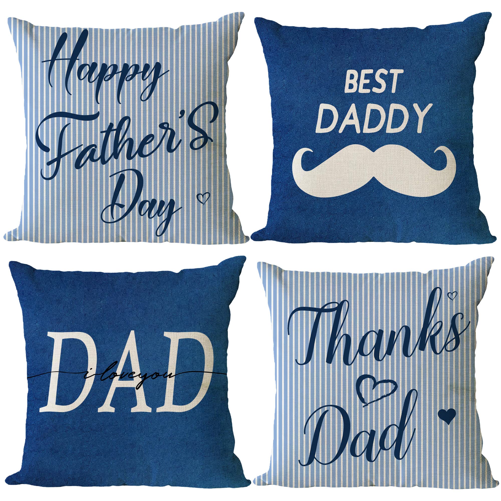 YeeJu Happy Fathers Day Pillow Covers 18x18 Set of 4 Best Dad Throw Pillow Covers I Love Dad Cushion Covers Outdoor Couch Pillow Case Gift for Papa
