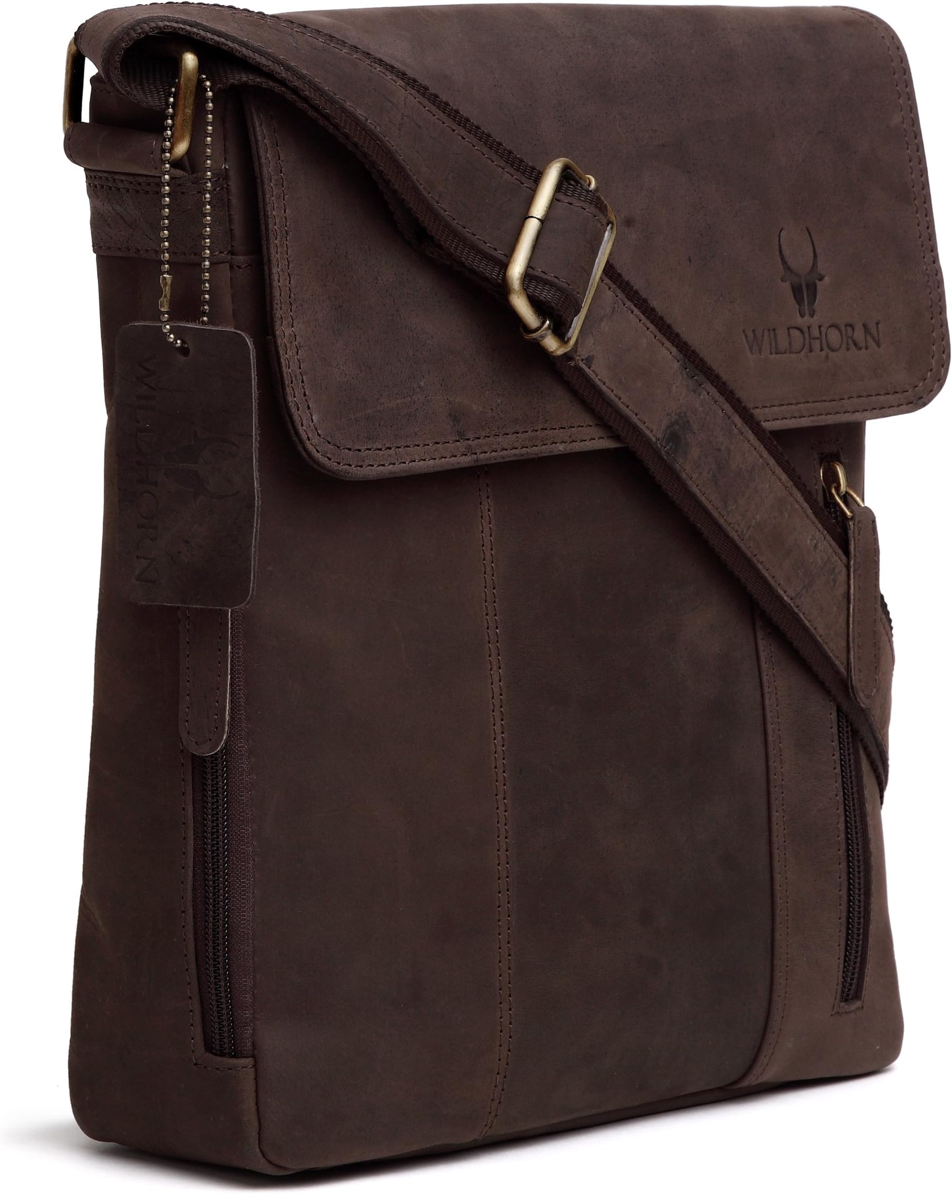 WILDHORNMen's Leather Sling Messenger Bag Multipurpose Crossbody Bag I Travel Bag with Adjustable Strap 11 Inch Brown
