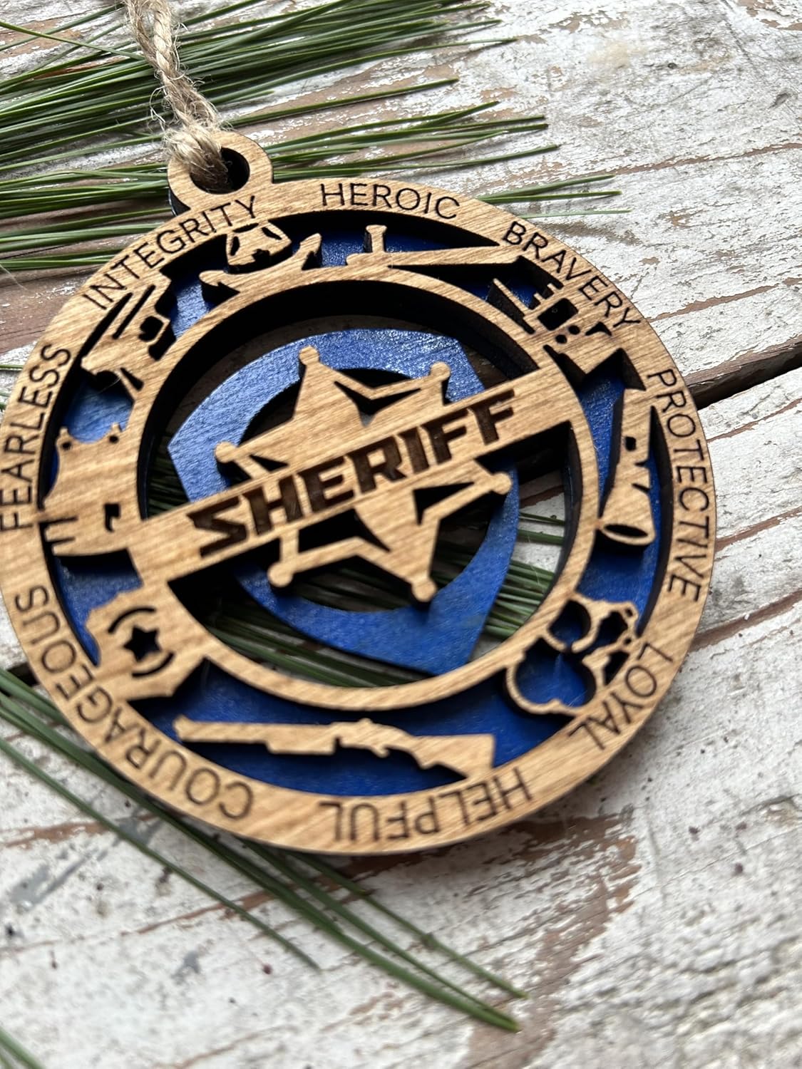 保安官クリスマスツリー記念品オーナメント|ファーストレスポンダーへのハンドメイドギフト|警察官の上司へのプレゼント