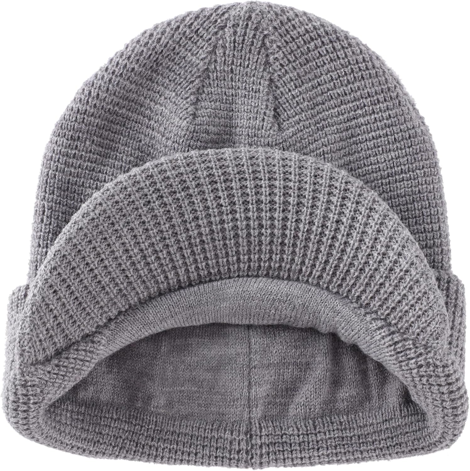 Home Prefer Mens Wool Blend Winter Hat Double-Layer Warm Knit Pre-Curve Visor Beanie Brimmed Beanies Hat for Men Women - Image 2