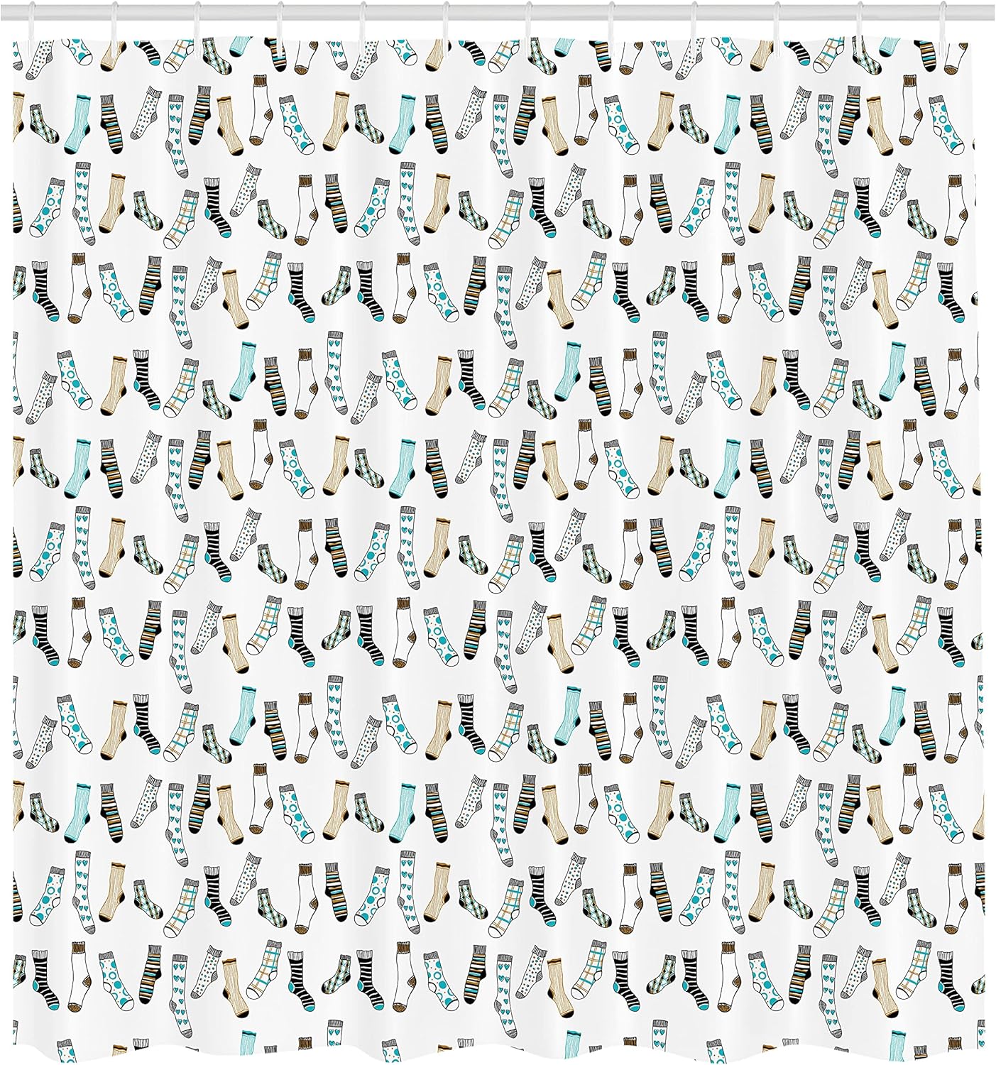 Ambesonne Cartoon Shower Curtain, Messy Teenager Room Rain of Socks Laundry Themed Funny Art, Cloth Fabric Bathroom Decor Set with Hooks, 69" W x 75" L, Dark Blue Beige