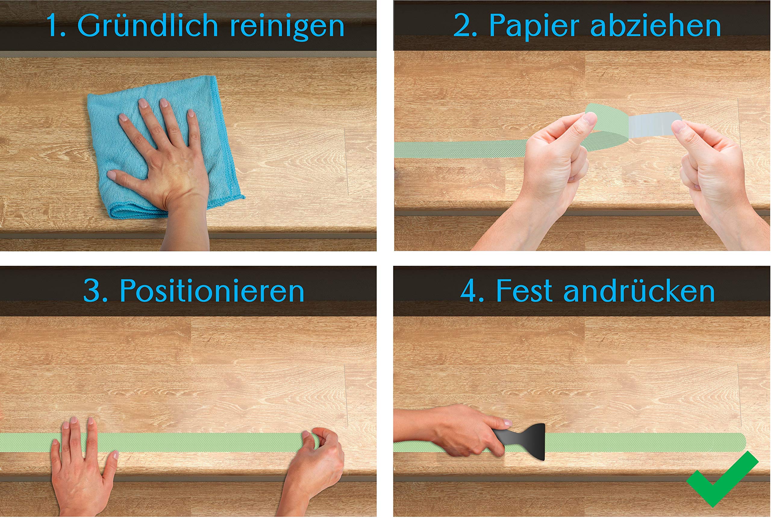 Fluoreszierende Anti Rutsch Streifen Leuchtend Aufkleber Treppe, nachleuchtendes Klebeband, XXL (75x3 cm), für Treppenstufen innen, Antirutsch Sticker - 18-Pack