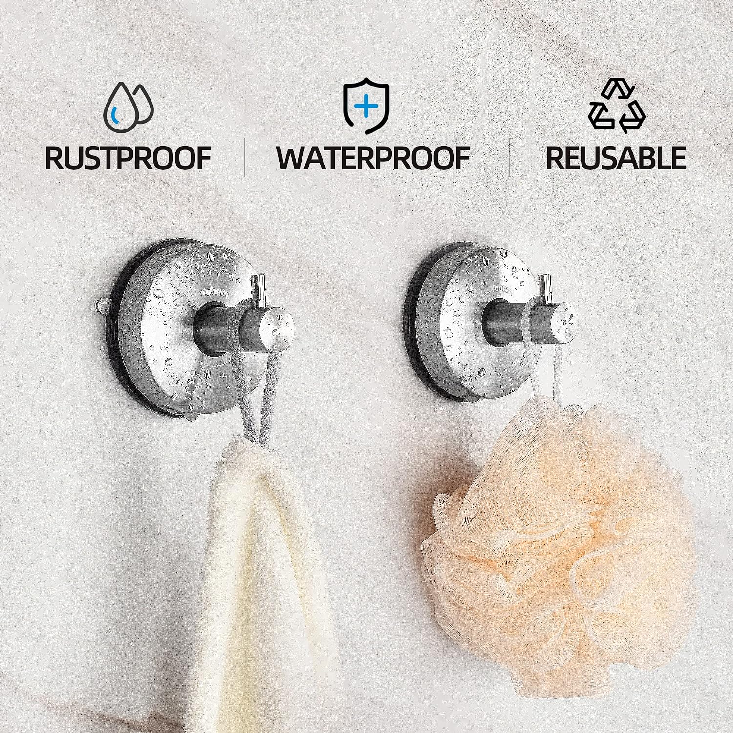 YOHOM Suction Cup Towel Hooks - Stainless Steel Heavy Duty Suction Hook Coat Hanger for Robe No Drill Silver 4Pcs - Image 4
