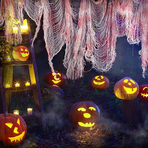 Vista 6 de Biubee 5Pcs Halloween Blood Red Creepy Cloth- Spooky Gauze Fabric Cloth for Haunted Horror House Halloween Party Doorway Outdoors Decoration