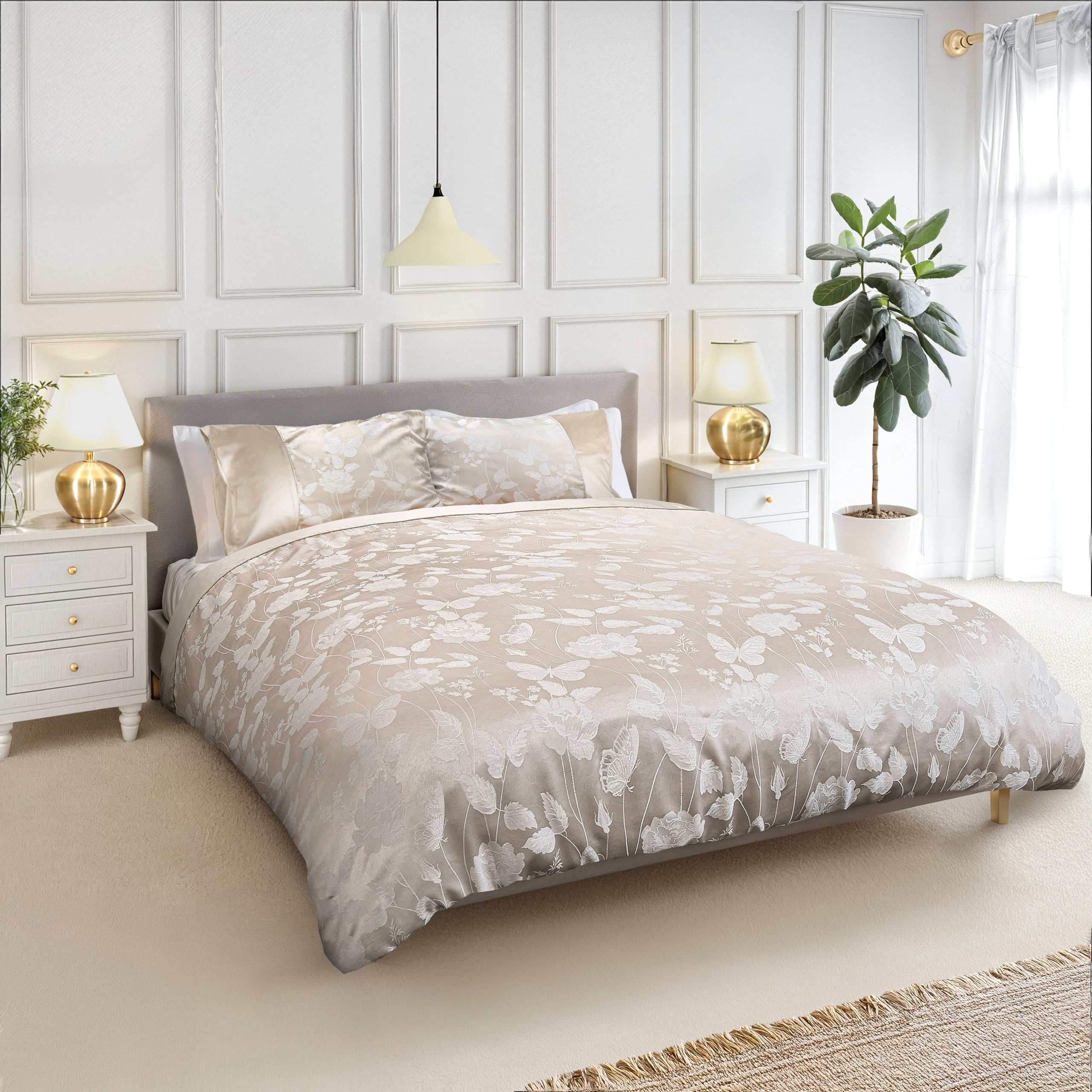 Emma Barclay Butterfly Meadow - Embellished Jacquard Duvet Set in Cream - Double