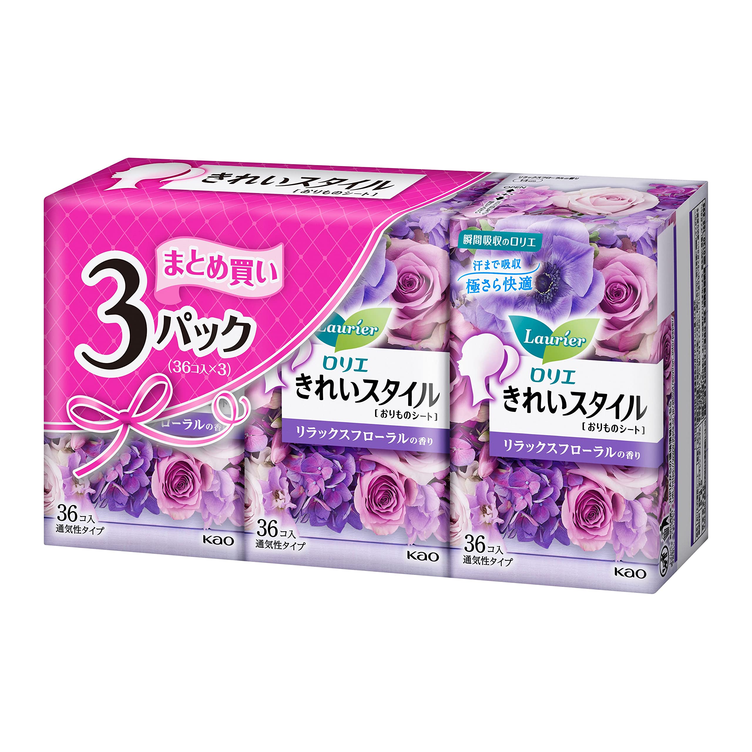 ロリエ きれいスタイル おりものシート リラックスフローラルの香り 36コ入×3個パック
