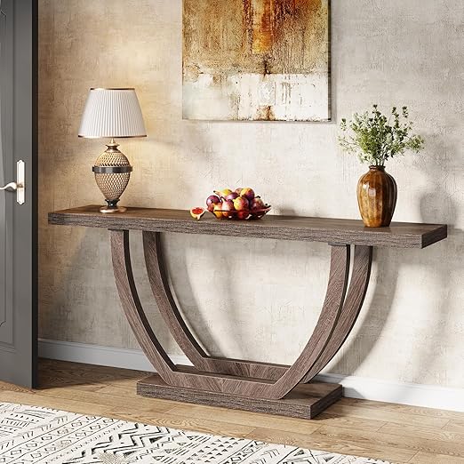 Tribesigns Farmhouse Console Entryway Table: 63 Inches Console Table with Wooden Legs, Narrow Long Foyer Sofa Table Behind Couch for Hallway, Entrance, Living Room, All Wood, Brown