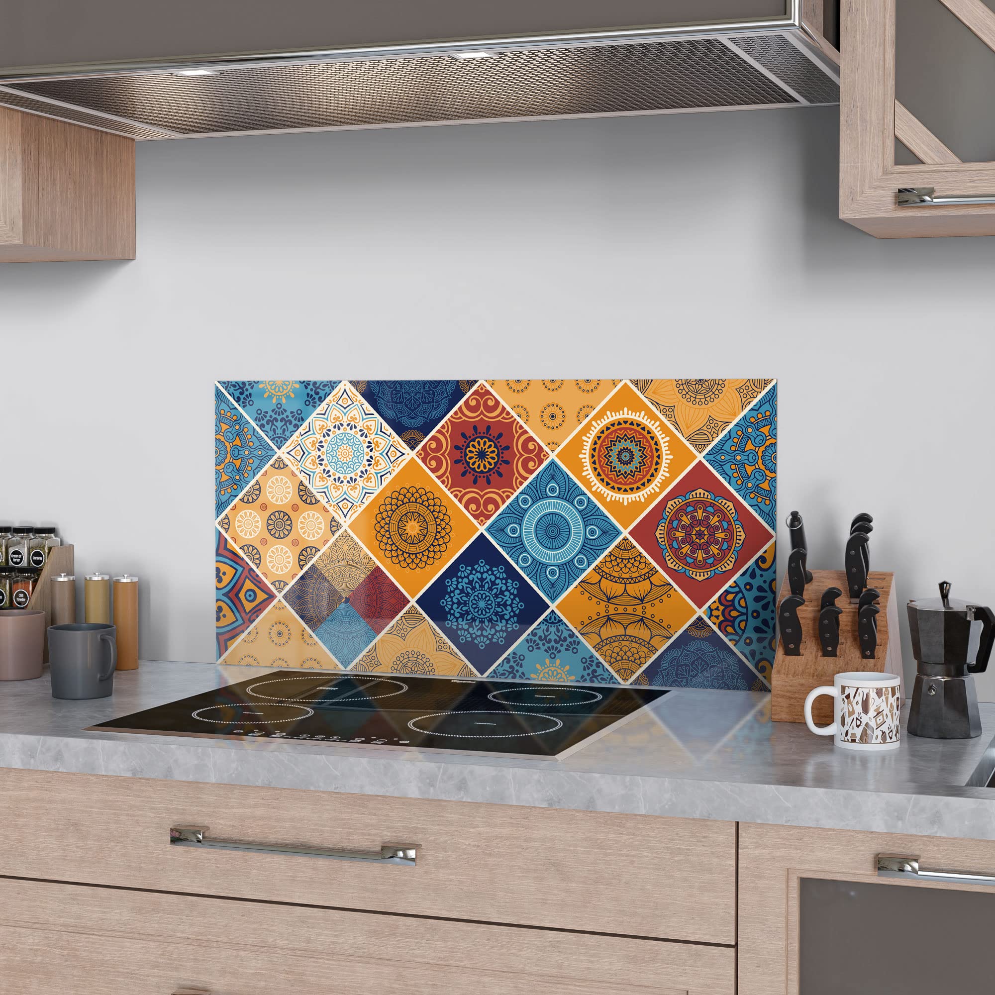 DEQORI Crédence de cuisine en verre | Motif cuillère de cuisine avec épices | 80 x 60 cm | Panneau arrière de salle de bain ou de cuisinière | Protection anti-éclaboussures pour
